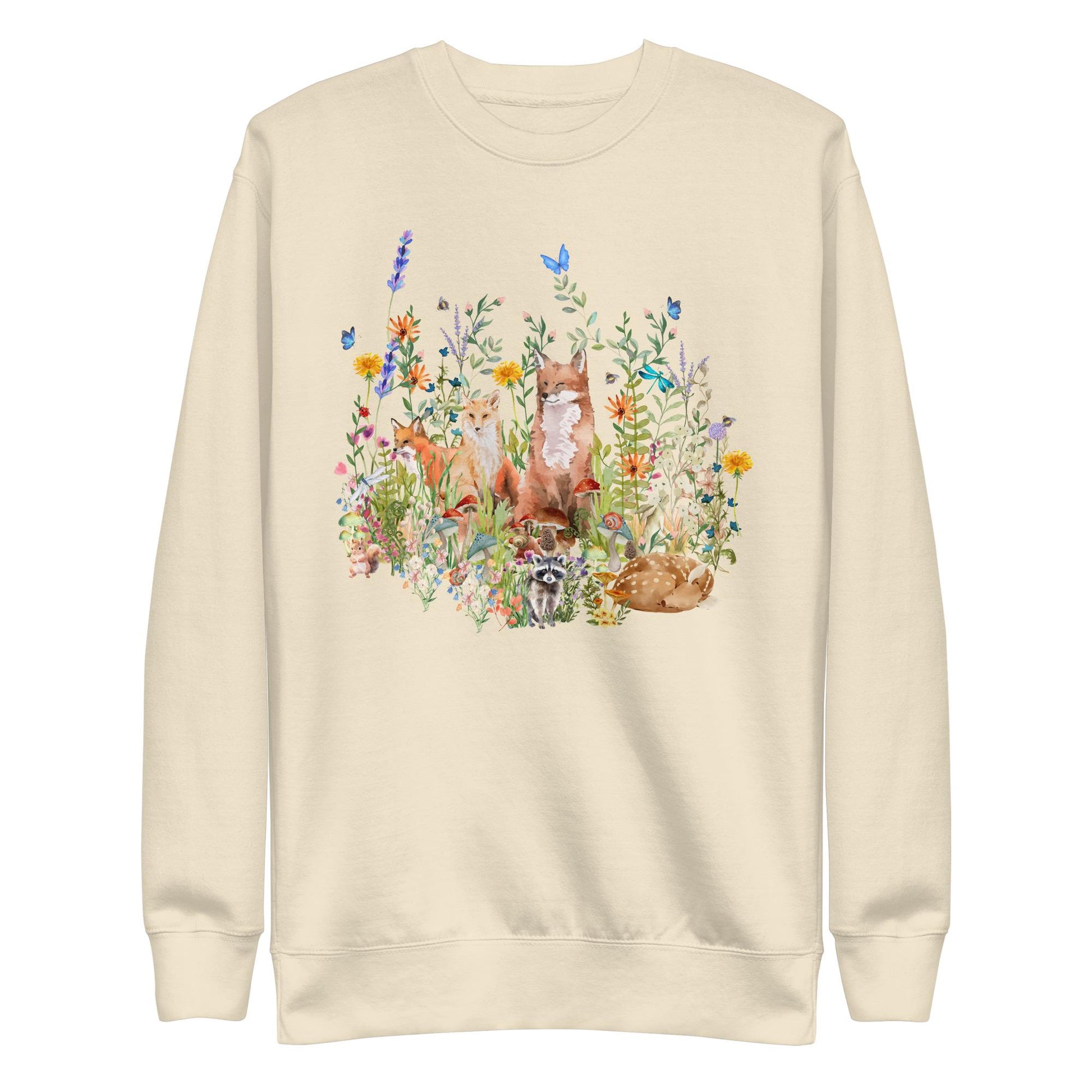 Watercolor Woodland Creatures Sweatshirt | Cottagecore Style | Boho Aesthetic | Floral Botanical Shirt | Unisex Sweatshirt