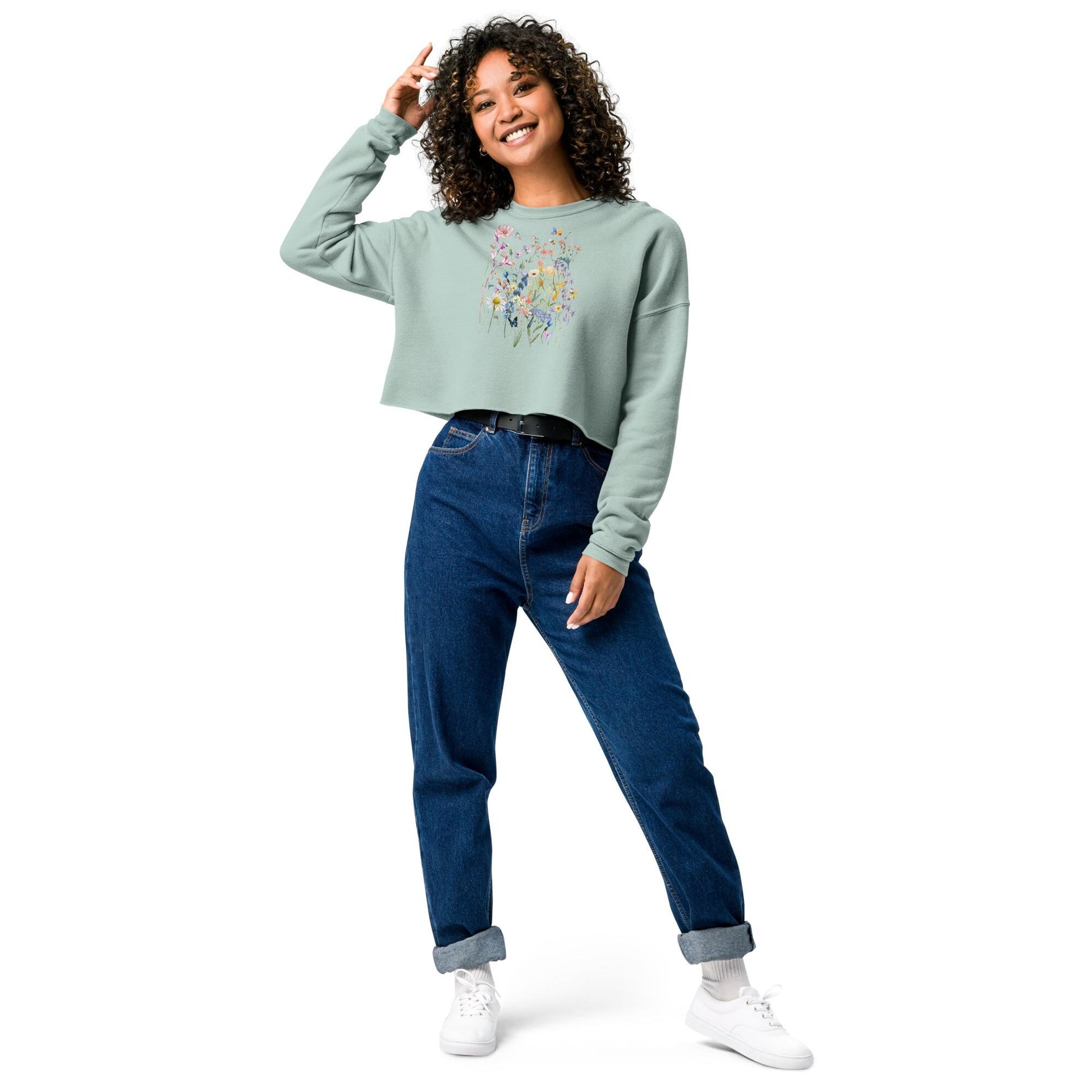 Watercolor Wildflowers Crop Sweatshirt | Botanical Floral Shirt | Cottagecore | Boho | Gift For Gardeners and Nature Lovers