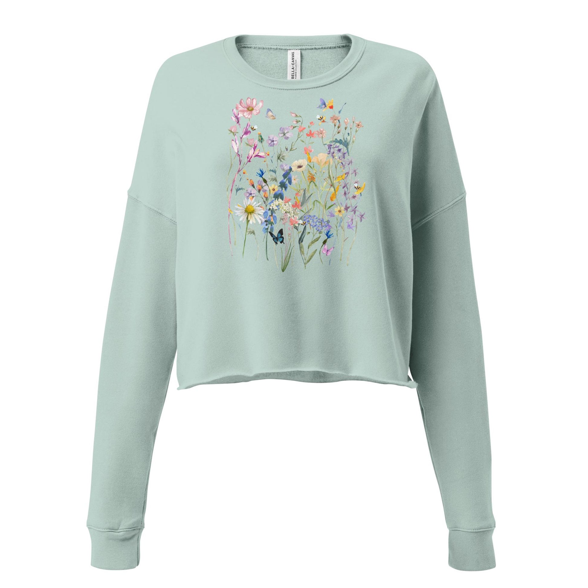 Watercolor Wildflowers Crop Sweatshirt | Botanical Floral Shirt | Cottagecore | Boho | Gift For Gardeners and Nature Lovers