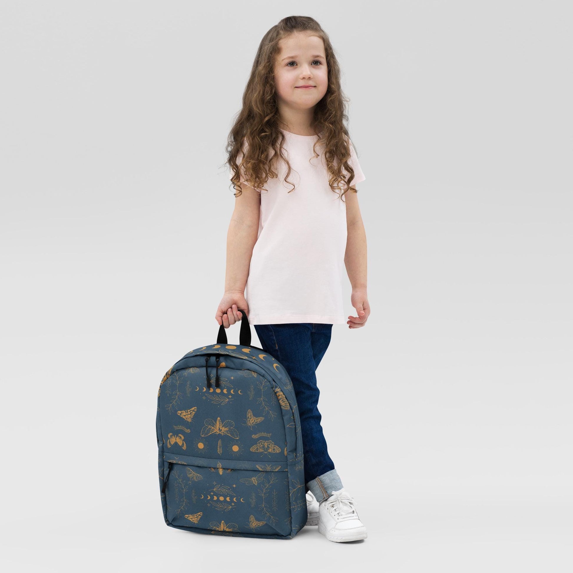Moths and Moon Phases Backpack | Celestial Boho Gear for Nature Lovers & Stargazers