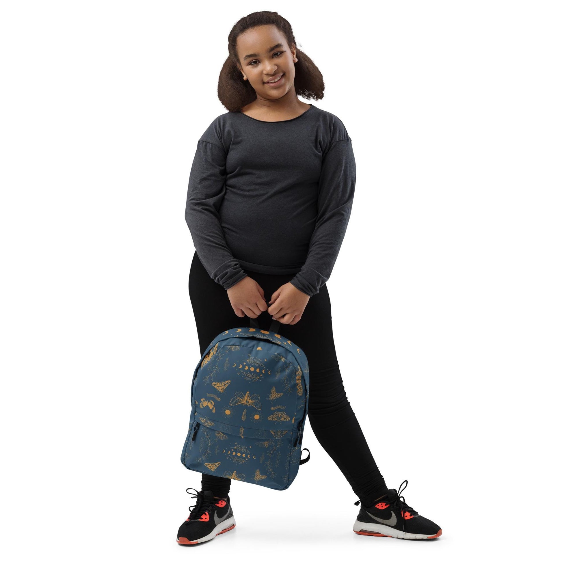 Moths and Moon Phases Backpack | Celestial Boho Gear for Nature Lovers & Stargazers
