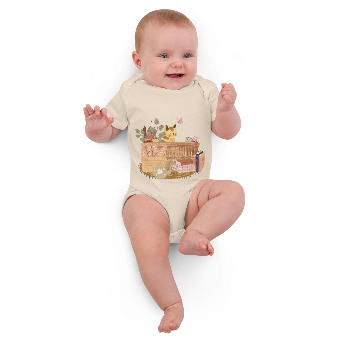 Cat in a Basket Baby Bodysuit | Cute Cottagecore Outfit | Adorable Farmhouse Cat Design