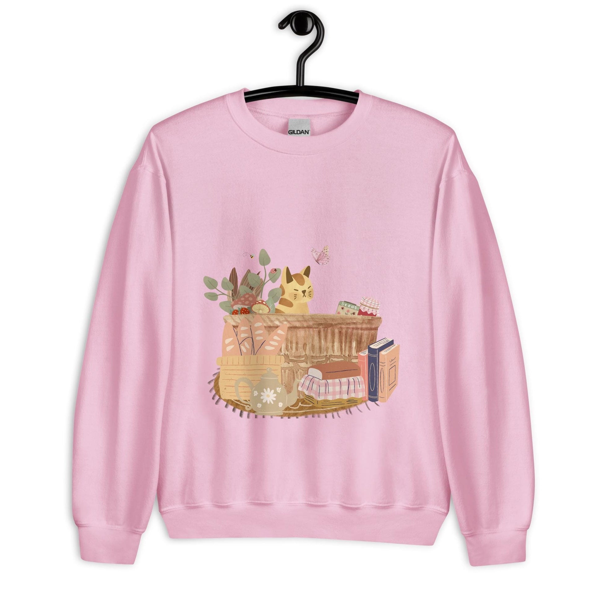 Cat in Basket Sweatshirt | Cute Cozy Cottagecore Shirt | Adorable Farmhouse Cat Design