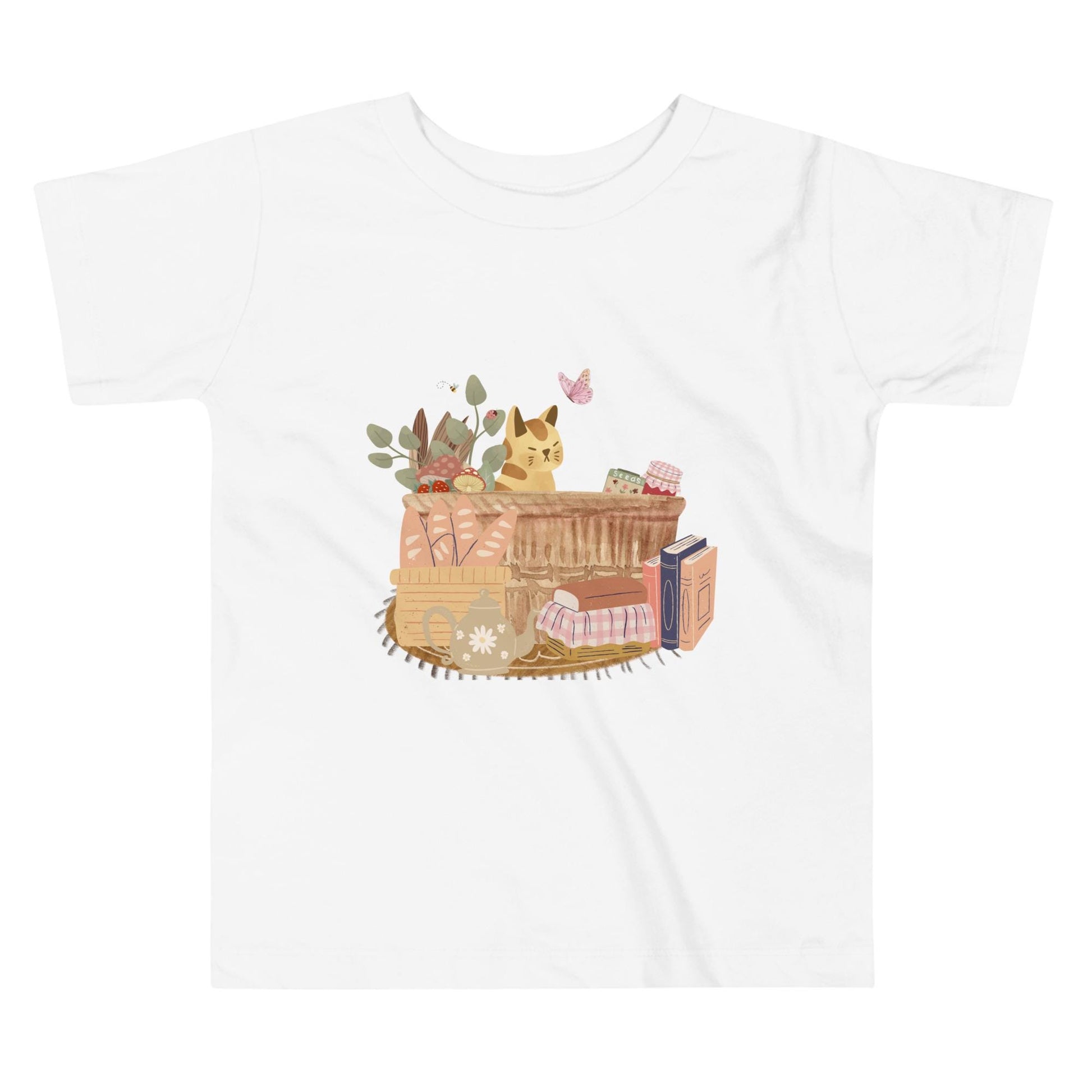Cat in A Basket Toddler Short Sleeve Tee | Cute Cottagecore Tee | Adorable Cat Farmhouse Vibes