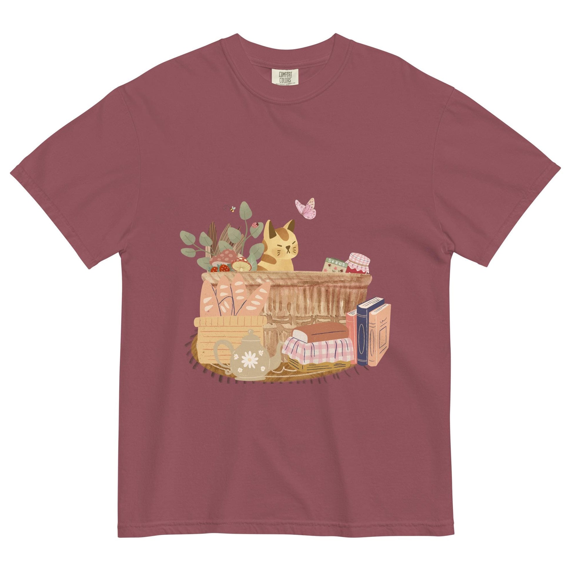 Cat in a Basket Tee | Cute Cottagecore T-Shirt | Adorable Farmhouse Cat Design | Comfort Colors