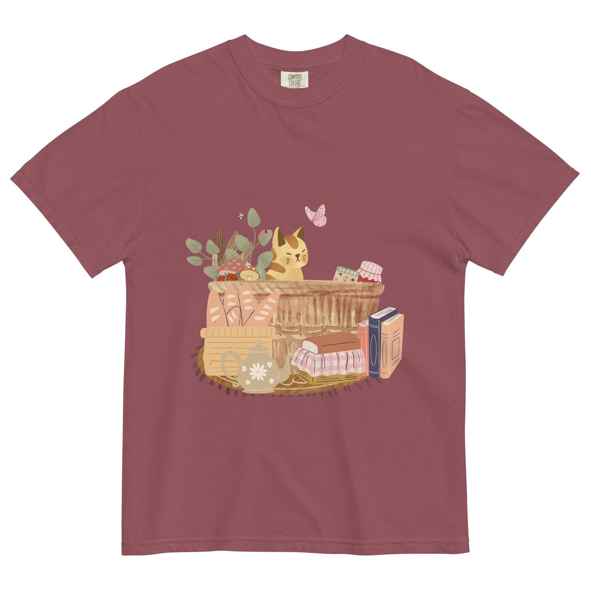 Cat in a Basket Tee | Cute Cottagecore T-Shirt | Adorable Farmhouse Cat Design | Comfort Colors