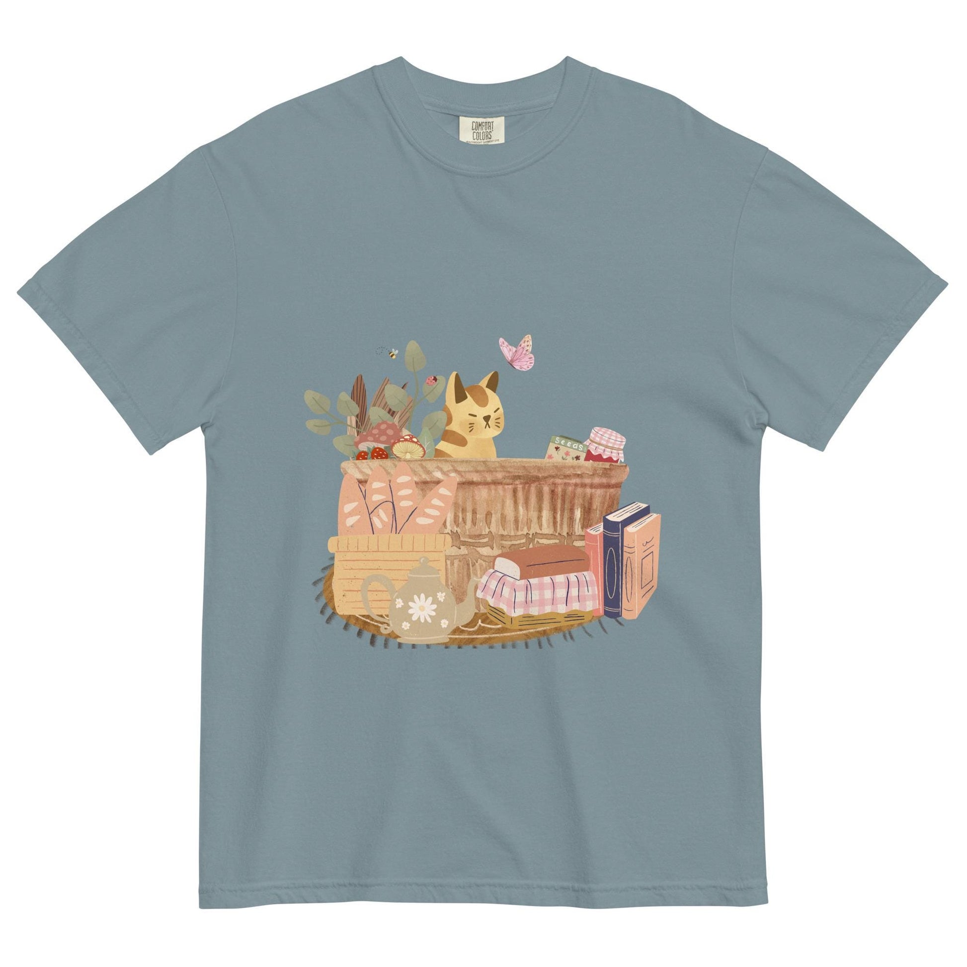 Cat in a Basket Tee | Cute Cottagecore T-Shirt | Adorable Farmhouse Cat Design | Comfort Colors