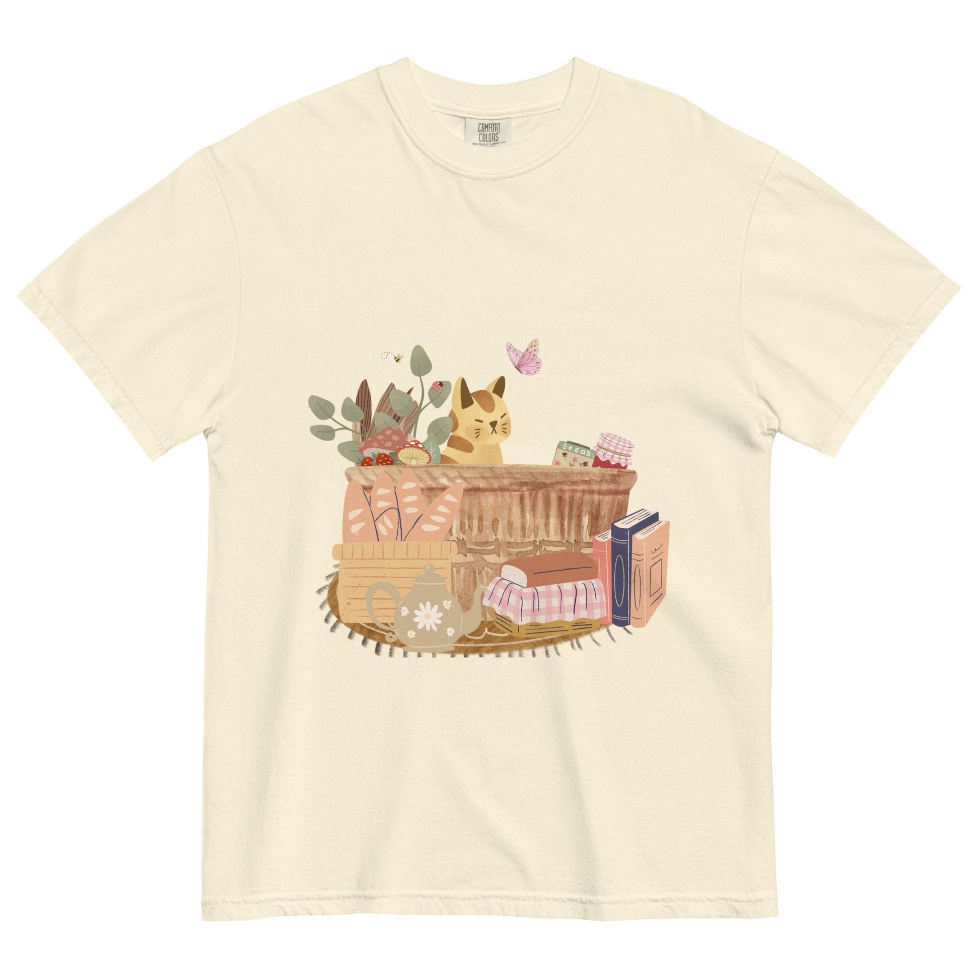 Cat in a Basket Tee | Cute Cottagecore T-Shirt | Adorable Farmhouse Cat Design | Comfort Colors