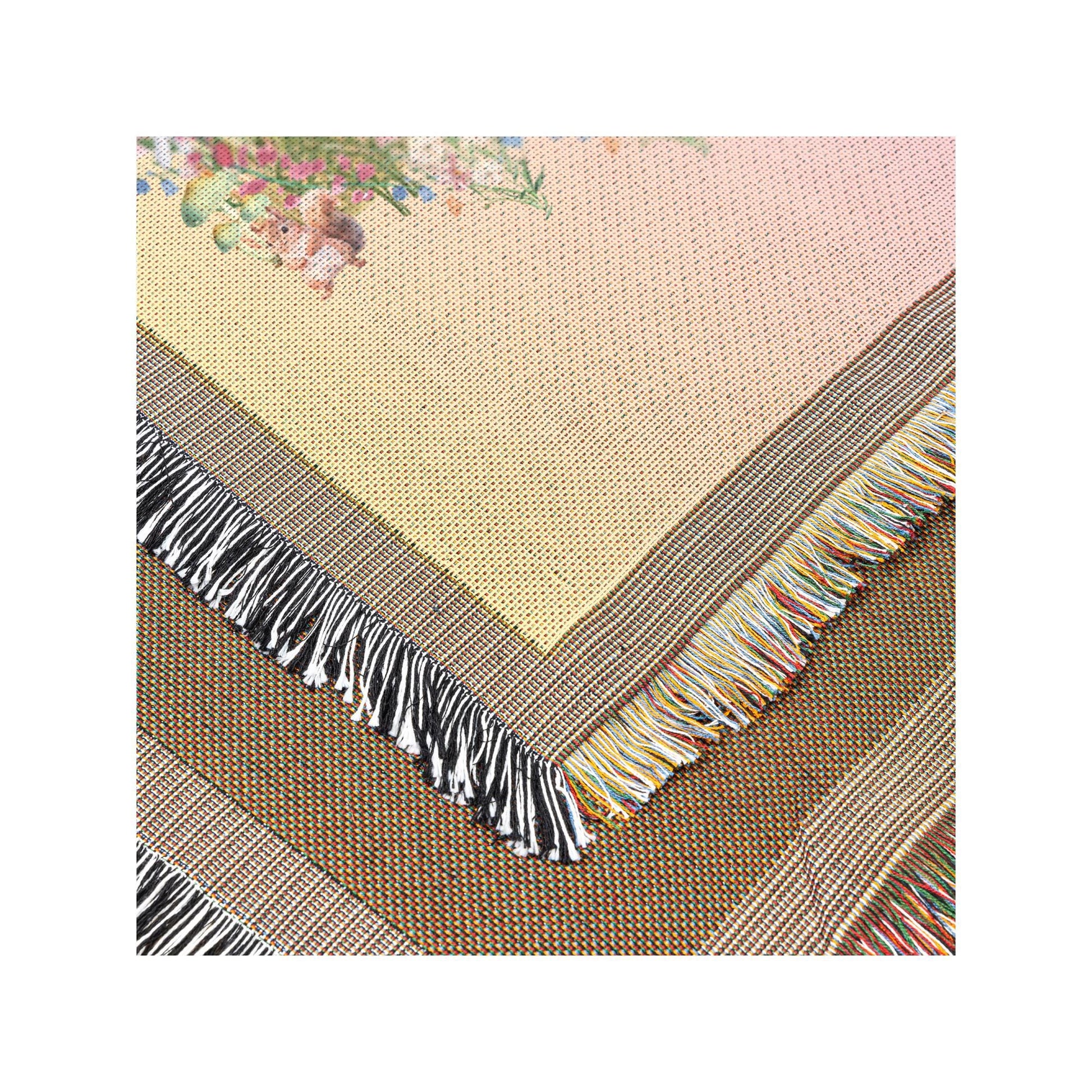 Watercolor Woodland Creatures Woven Throw | Botanical Floral Blanket | Nature Lovers Gift | Boho Cottagecore Motif