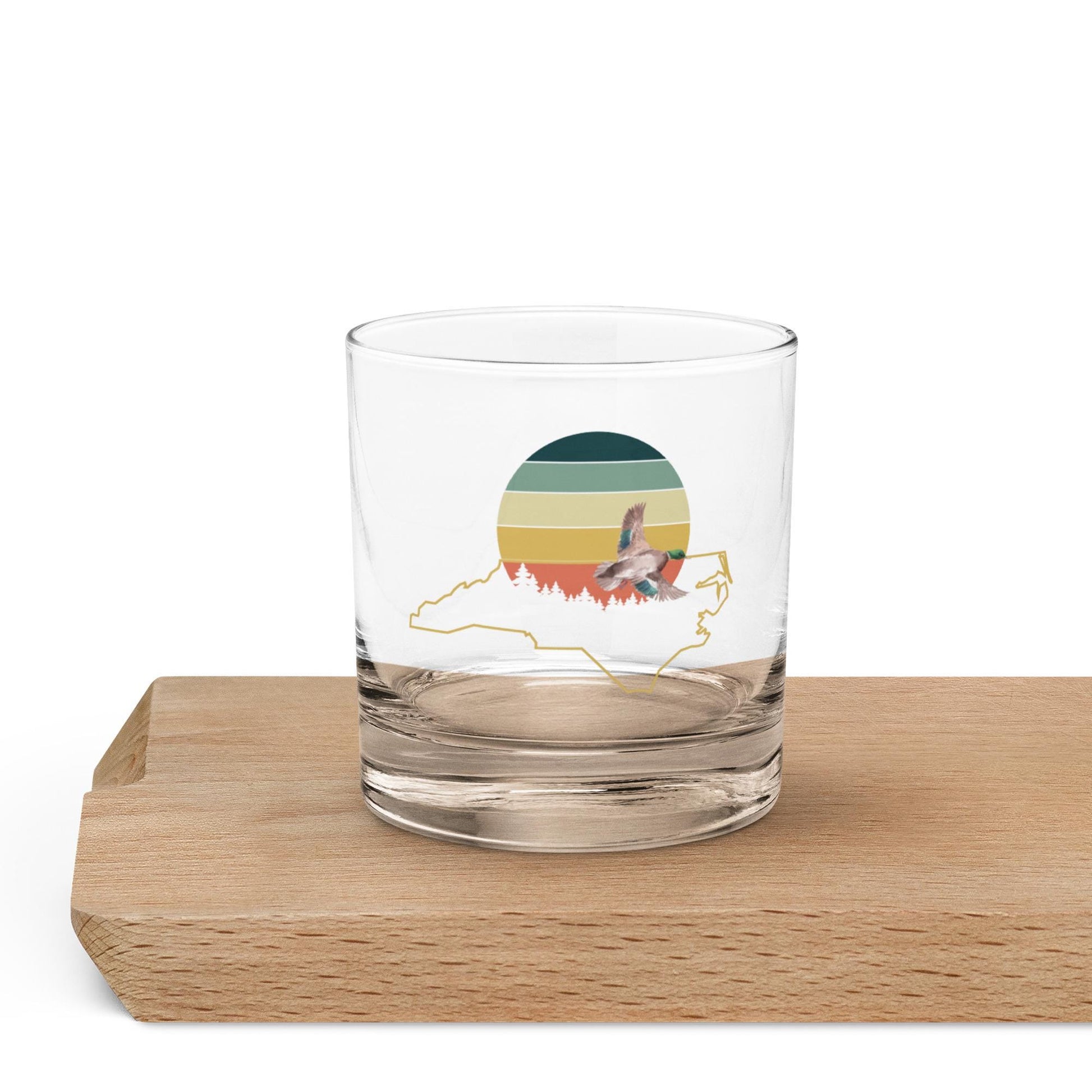 North Carolina Rocks Glass | Retro Sun Design | Cottagecore Whisky Glass | Mallard Duck Motif