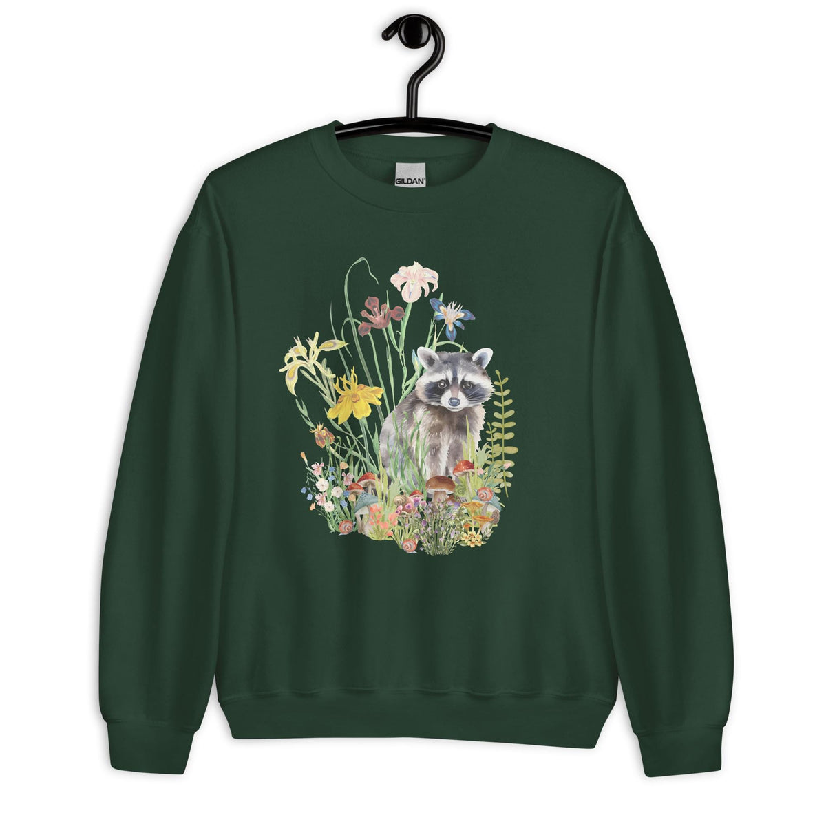 Watercolor Racoon Sweatshirt | Floral Animal Print | Cozy Cottagecore Gift for Animal Lovers | Botanical Motif Design
