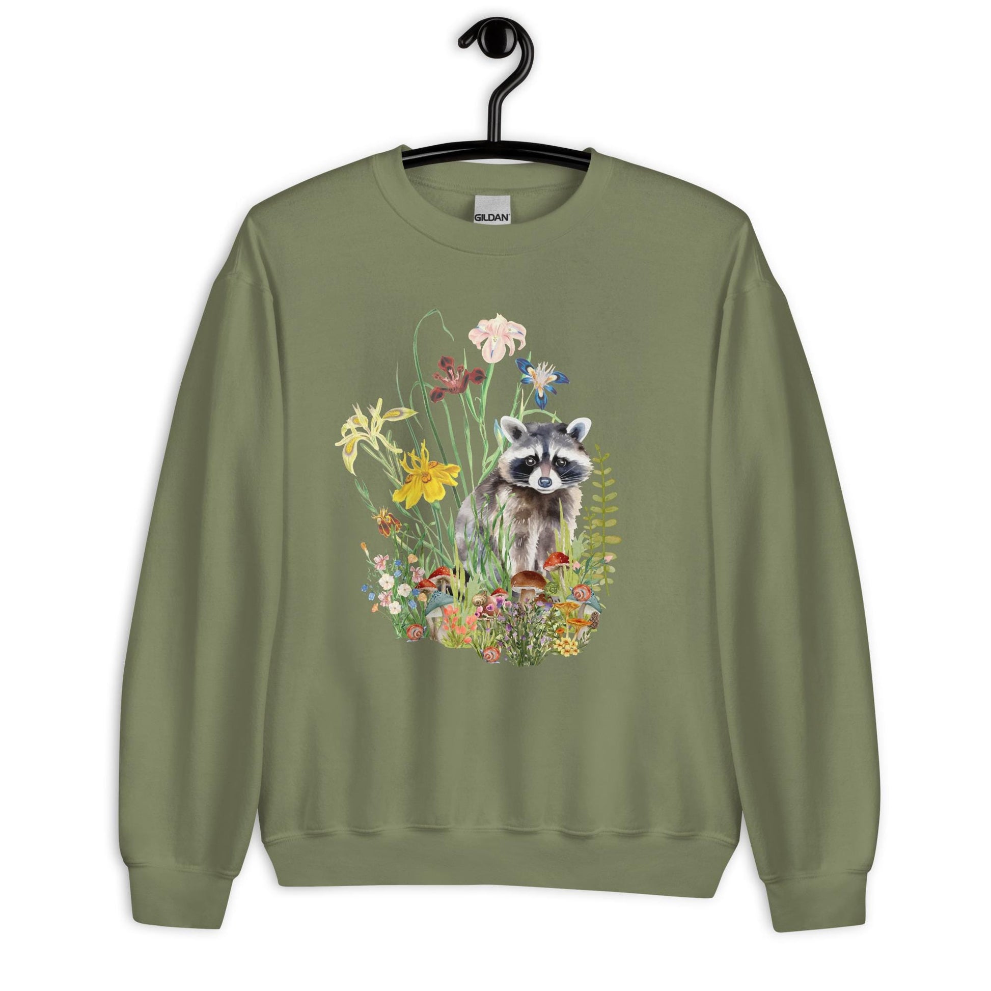 Watercolor Racoon Sweatshirt | Floral Animal Print | Cozy Cottagecore Gift for Animal Lovers | Botanical Motif Design