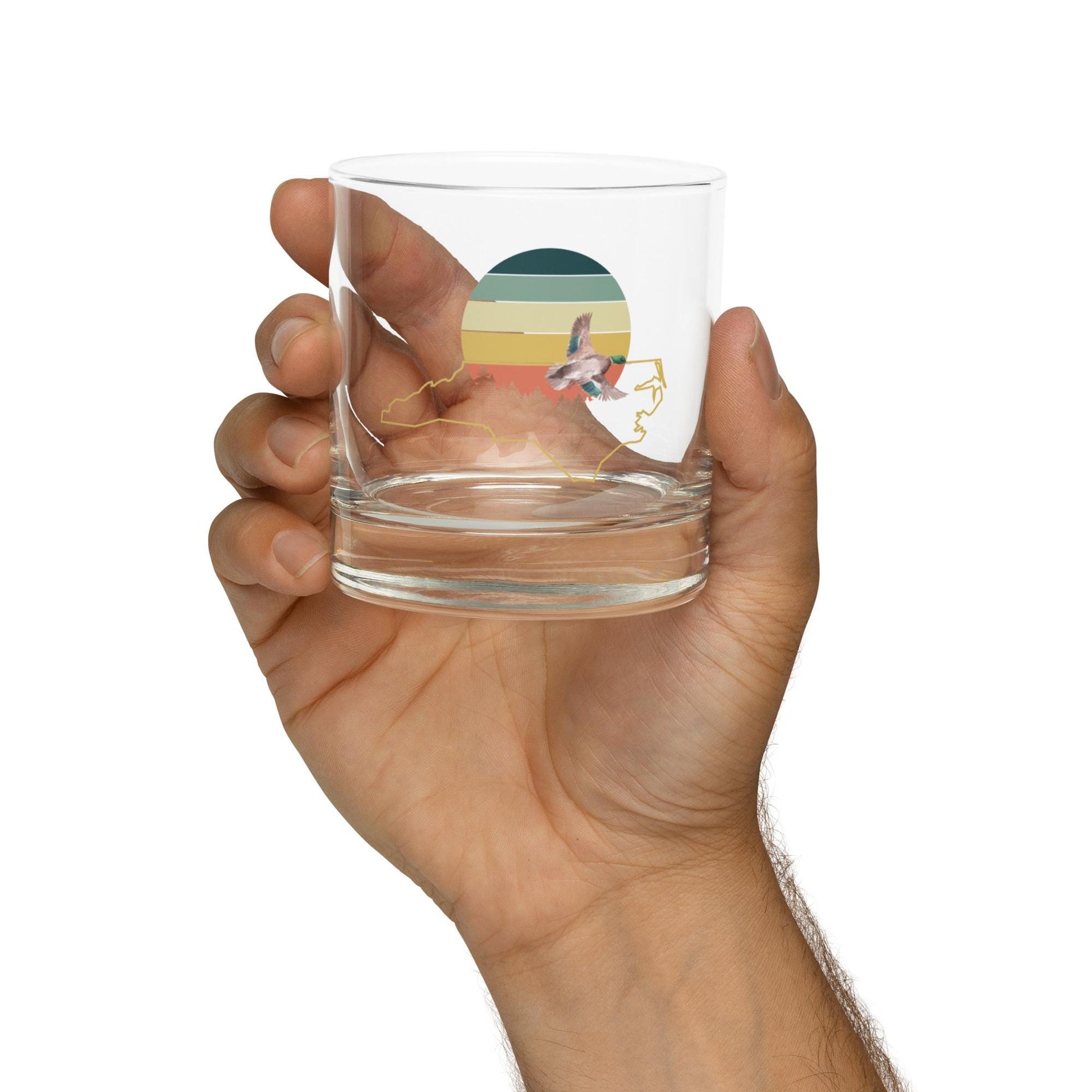 North Carolina Rocks Glass | Retro Sun Design | Cottagecore Whisky Glass | Mallard Duck Motif