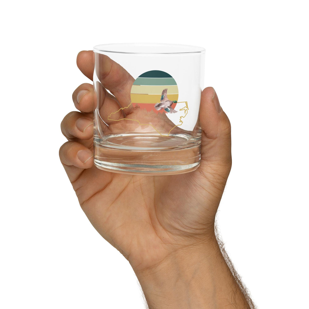 North Carolina Rocks Glass | Retro Sun Design | Cottagecore Whisky Glass | Mallard Duck Motif