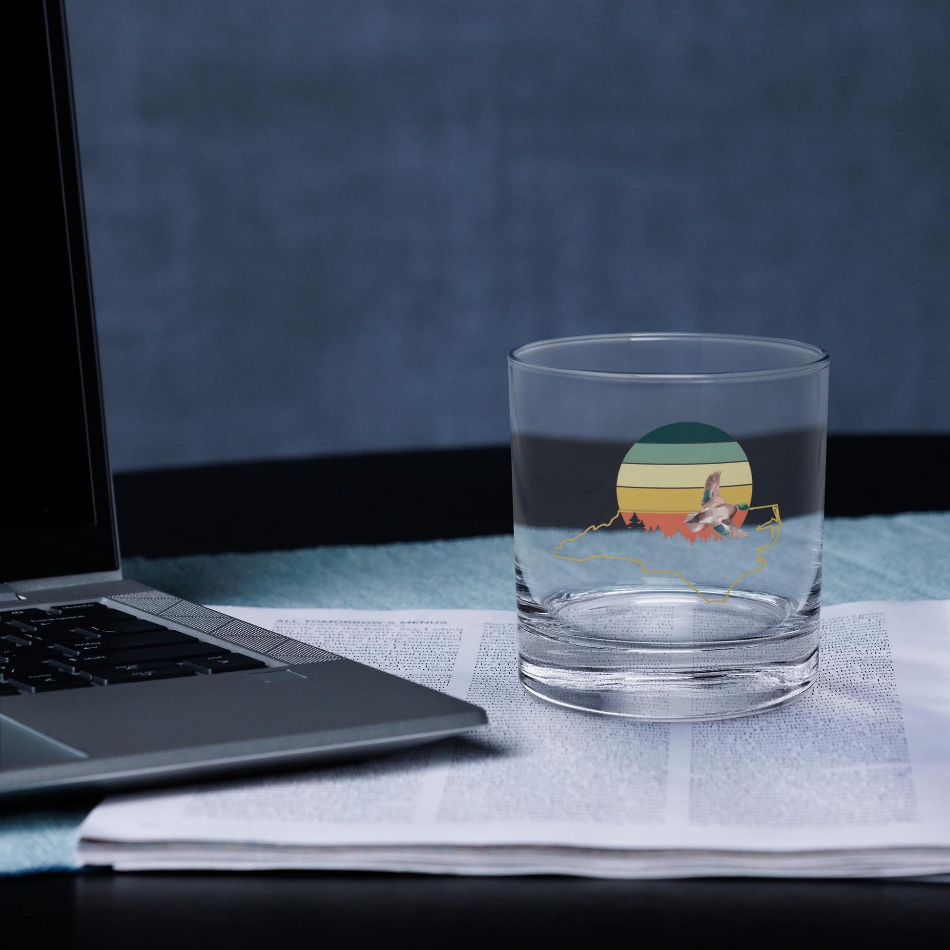 North Carolina Rocks Glass | Retro Sun Design | Cottagecore Whisky Glass | Mallard Duck Motif