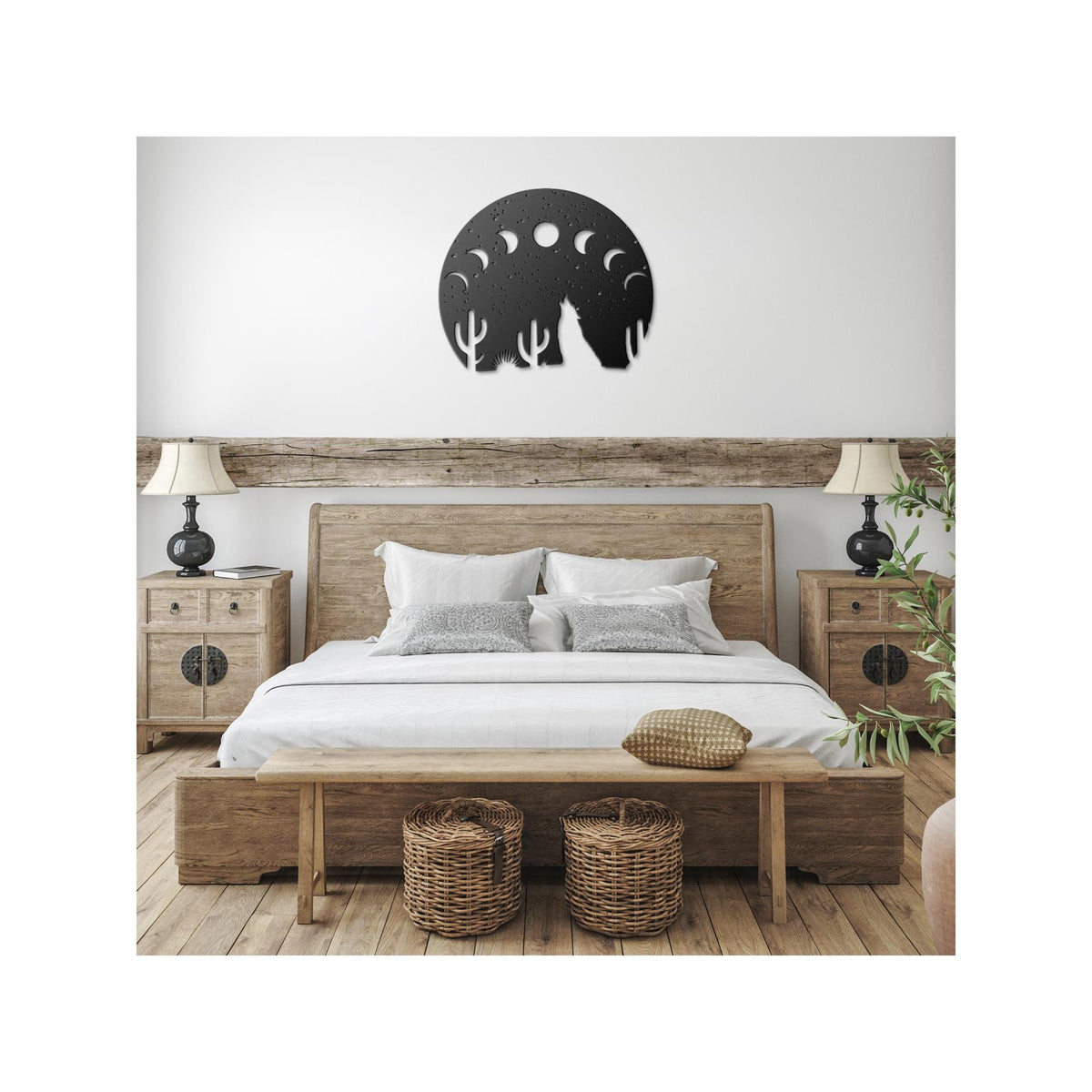Desert Moon Phases and Wolf Metal Wall Art | Premium 18 Gauge Steel Decor | Outdoor & Indoor Rustic Home Decoration