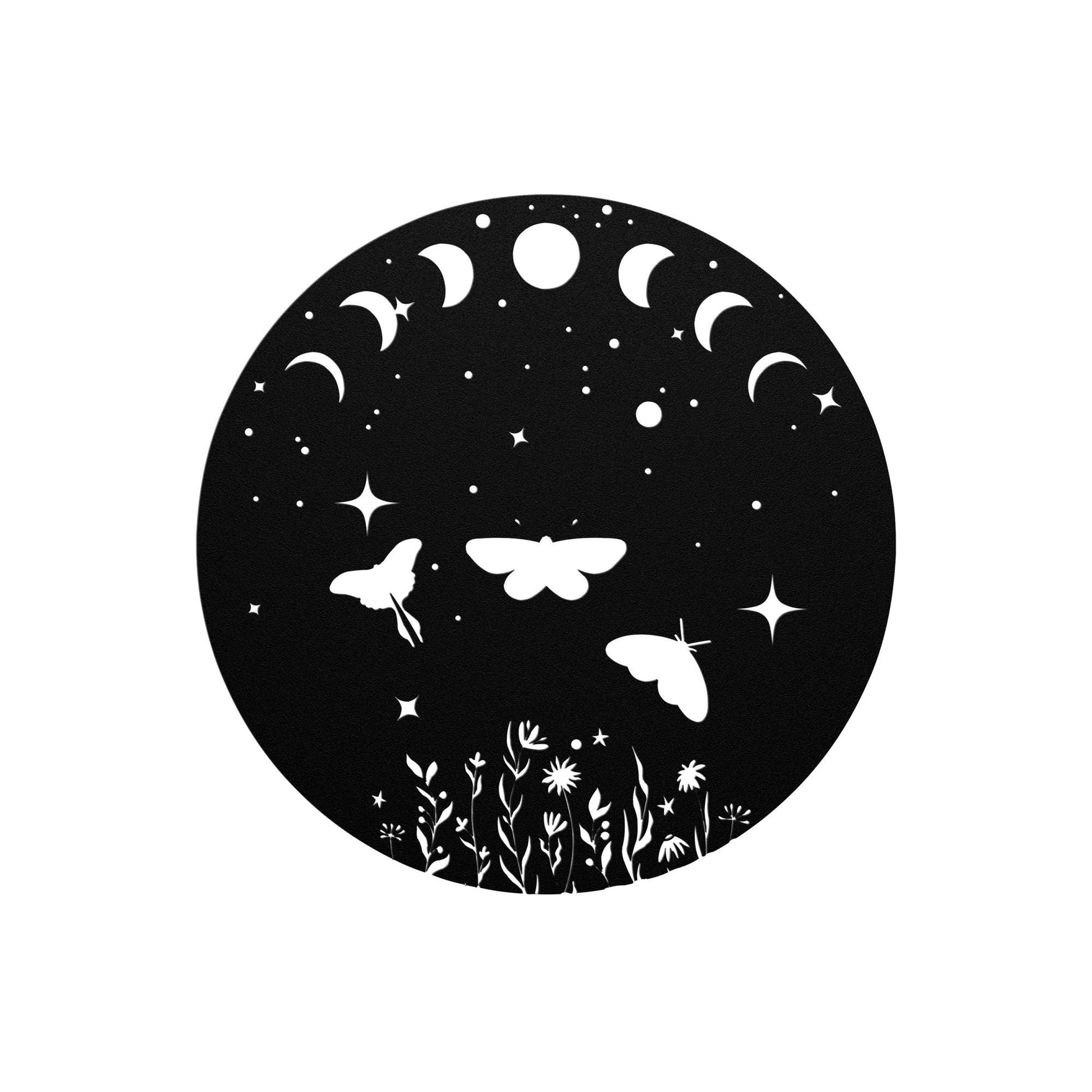 Luxury Metal Wall Art | Moon Phases & Moths Design | Premium 18 Gauge Steel | Floral and Starry Decor | Indoor and Outdoor Boho Decoration