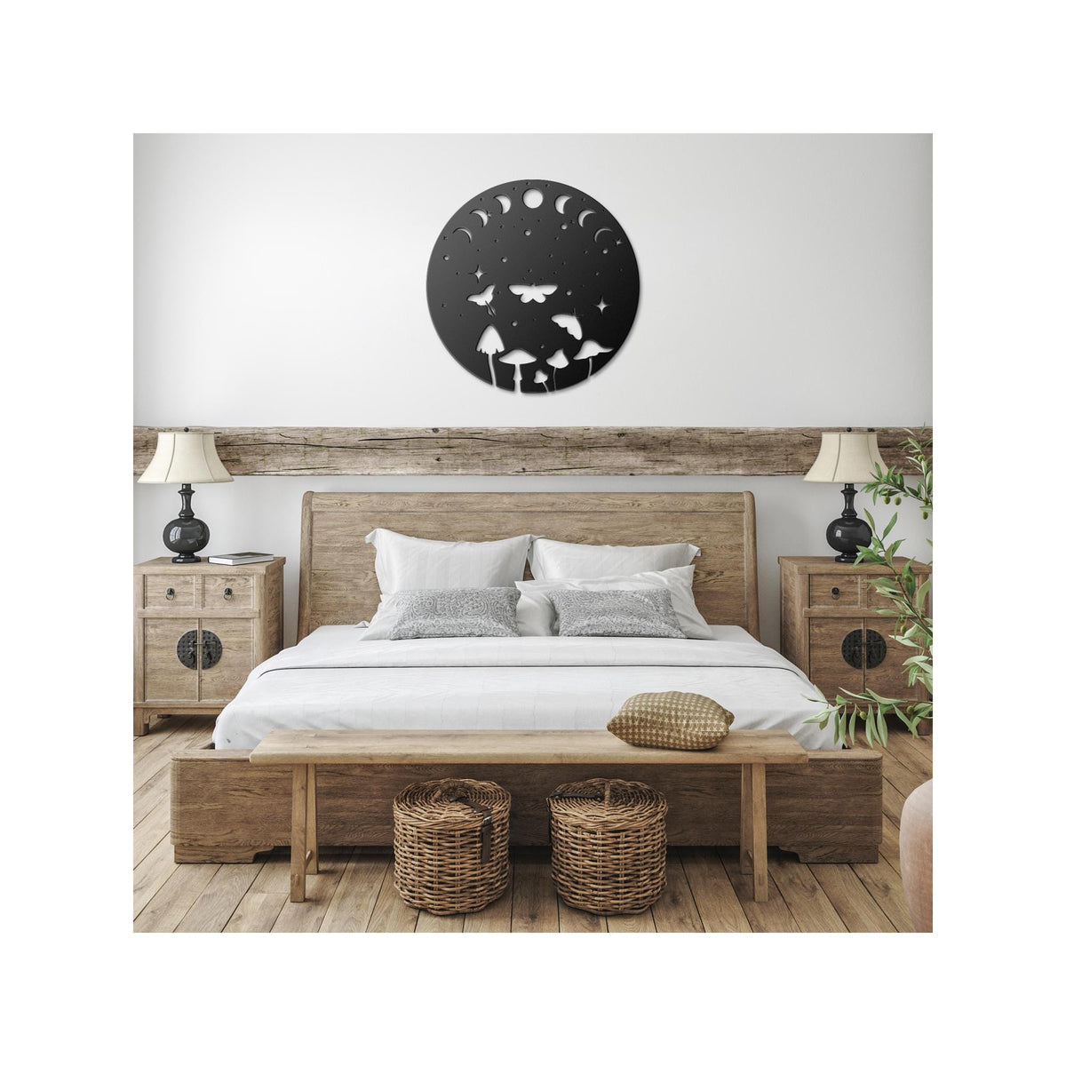 Luxury Metal Wall Art | Moon Phases and Moths with Mushrooms | Premium 18 Gauge Steel | Boho Floral and Starry Decor | Indoor & Outdoor