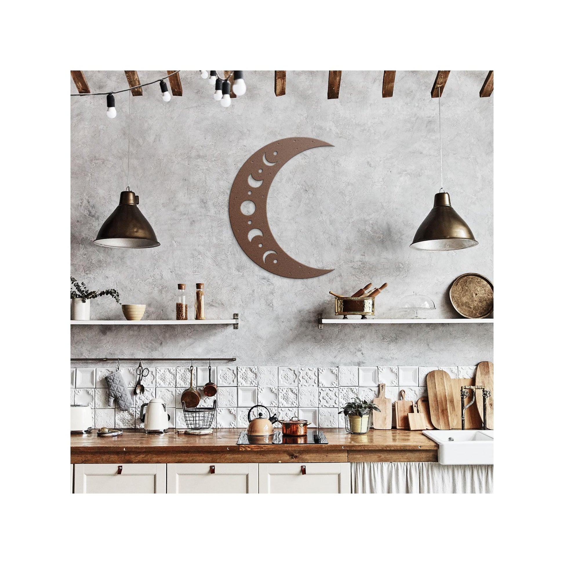 Luxury Crescent Moon Metal Wall Art | Moon Phases and Stars Design | Premium 18 Gauge Steel | Boho Celestial Indoor & Outdoor Home Decor