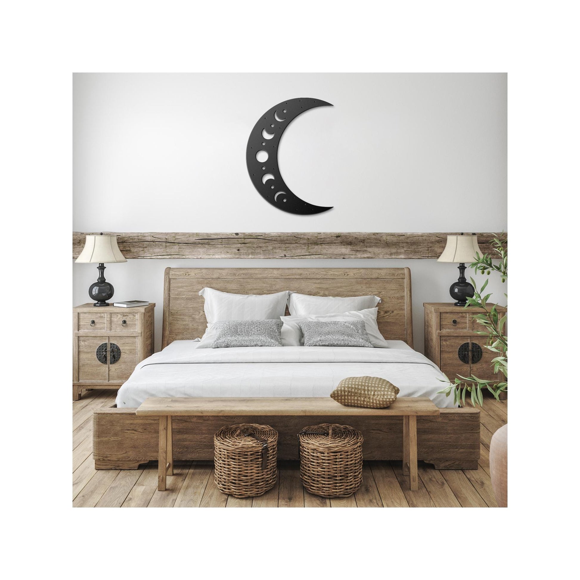 Luxury Crescent Moon Metal Wall Art | Moon Phases and Stars Design | Premium 18 Gauge Steel | Boho Celestial Indoor & Outdoor Home Decor