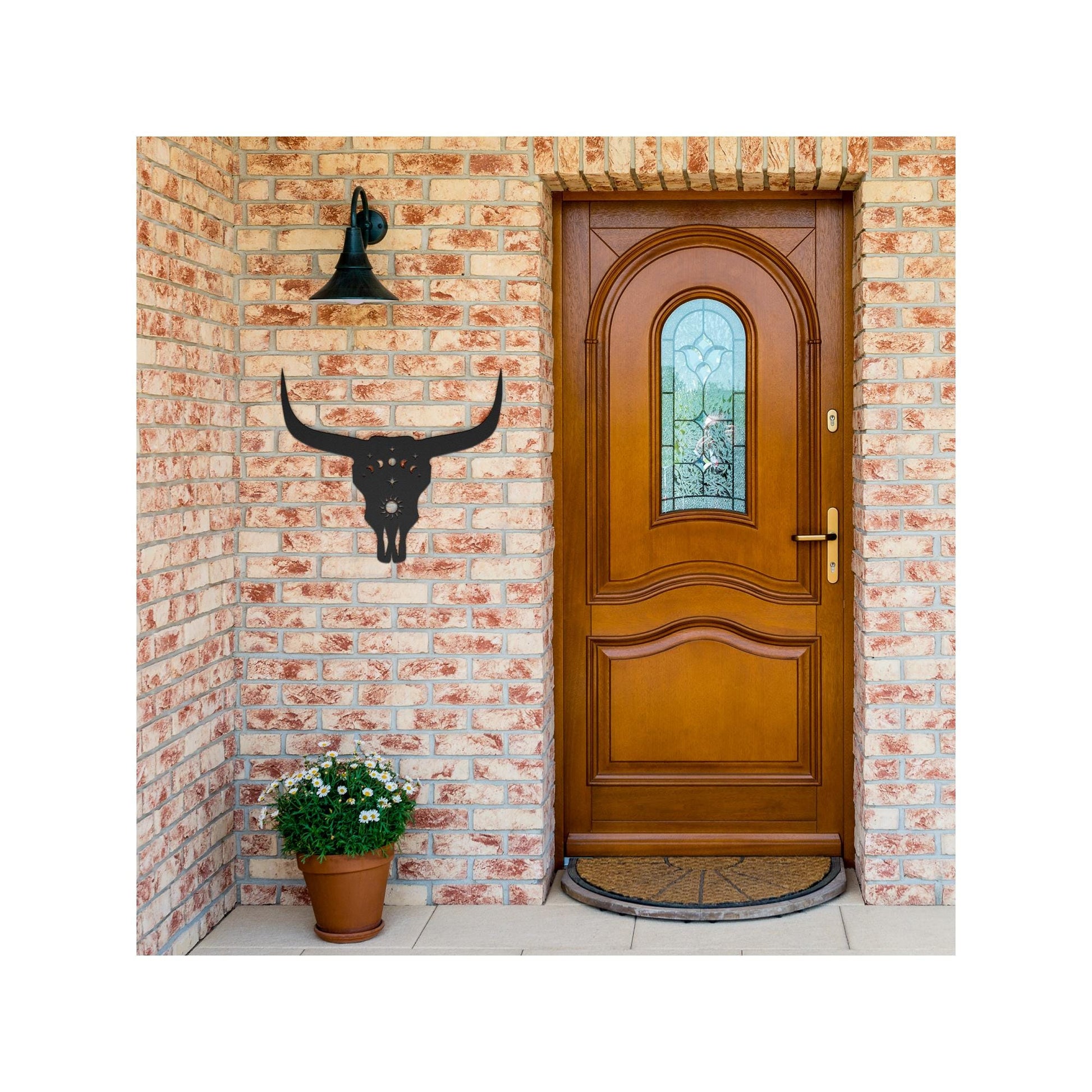 Luxury Cow Skull Metal Wall Art | Moon Phases and Sun Design | Premium 18 Gauge Steel | Rustic Indoor & Outdoor Home Decor