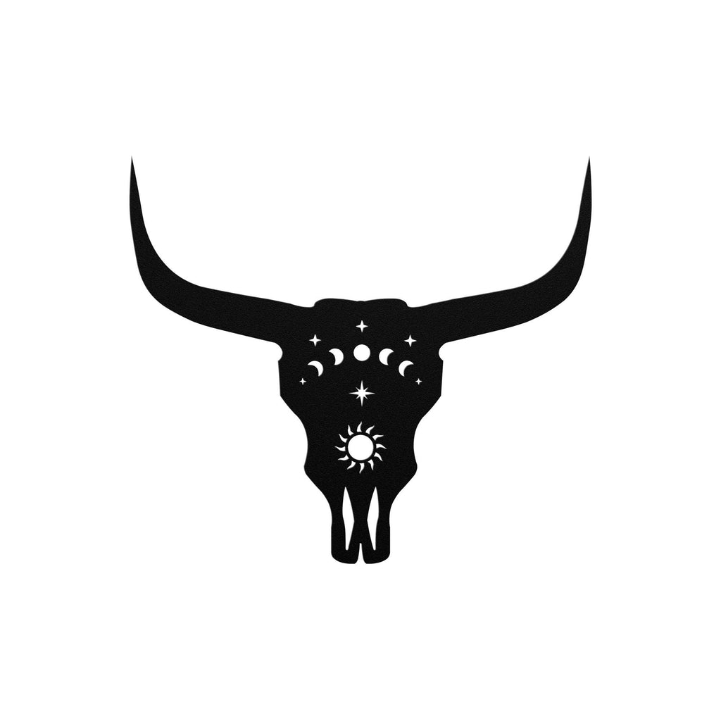 Luxury Cow Skull Metal Wall Art | Moon Phases and Sun Design | Premium 18 Gauge Steel | Rustic Indoor & Outdoor Home Decor