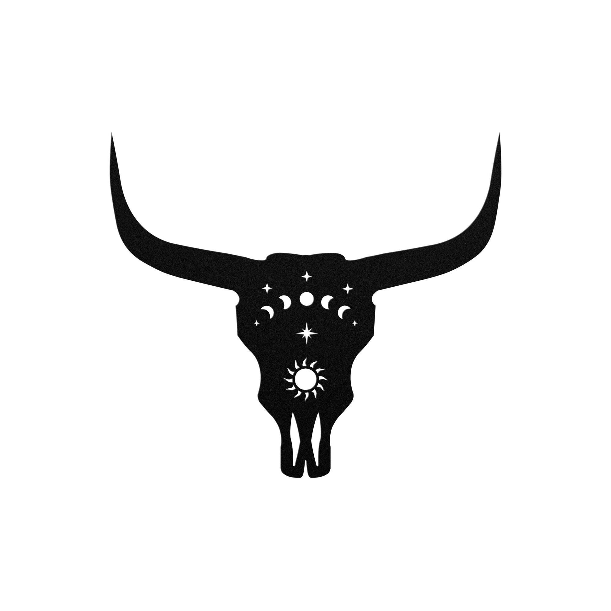 Luxury Cow Skull Metal Wall Art | Moon Phases and Sun Design | Premium 18 Gauge Steel | Rustic Indoor & Outdoor Home Decor