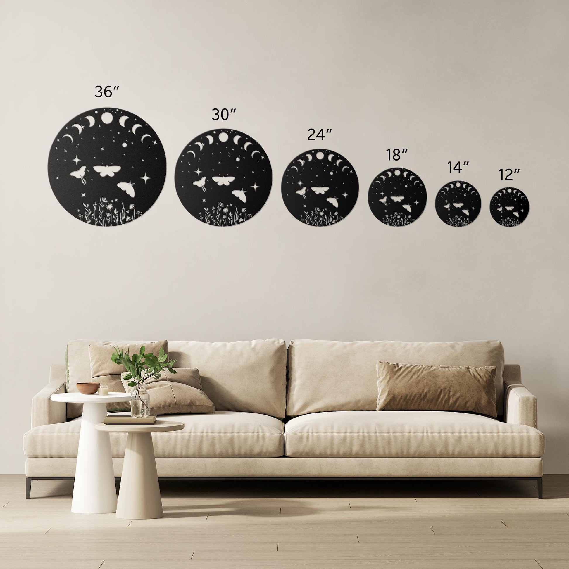 Luxury Metal Wall Art | Moon Phases & Moths Design | Premium 18 Gauge Steel | Floral and Starry Decor | Indoor and Outdoor Boho Decoration