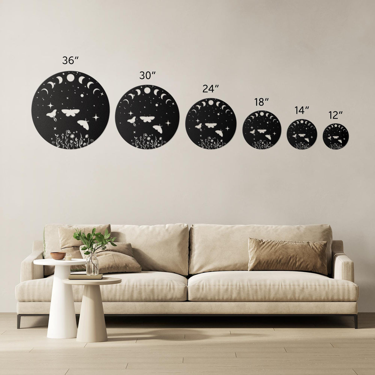Luxury Metal Wall Art | Moon Phases & Moths Design | Premium 18 Gauge Steel | Floral and Starry Decor | Indoor and Outdoor Boho Decoration