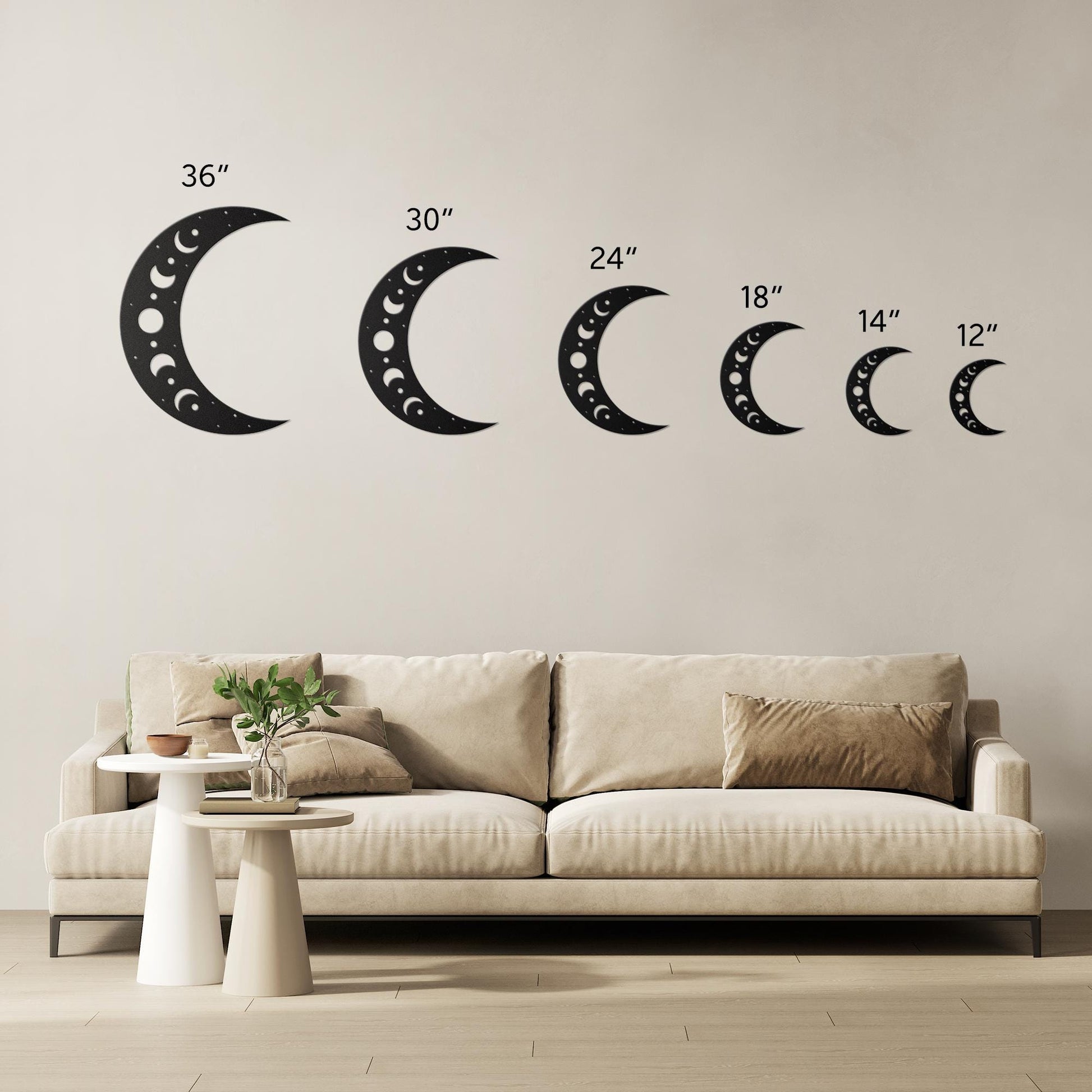 Luxury Crescent Moon Metal Wall Art | Moon Phases and Stars Design | Premium 18 Gauge Steel | Boho Celestial Indoor & Outdoor Home Decor