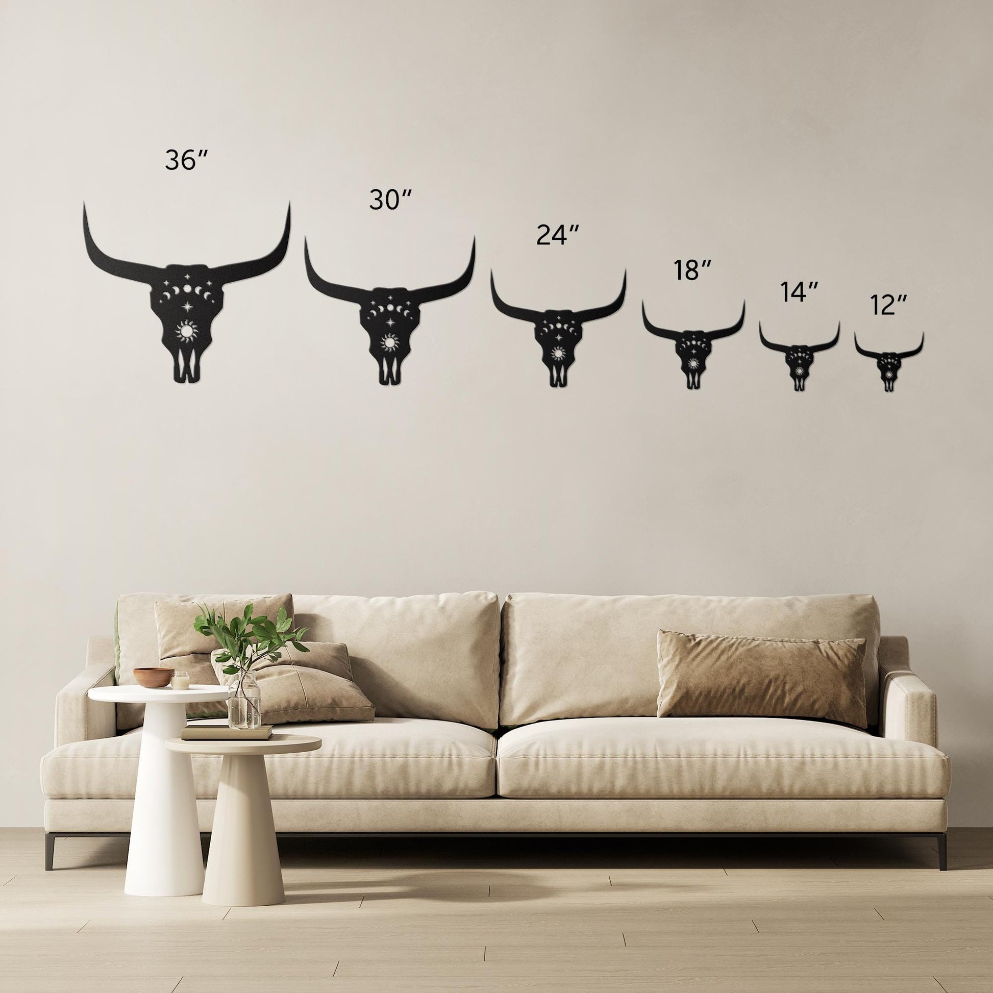 Luxury Cow Skull Metal Wall Art | Moon Phases and Sun Design | Premium 18 Gauge Steel | Rustic Indoor & Outdoor Home Decor