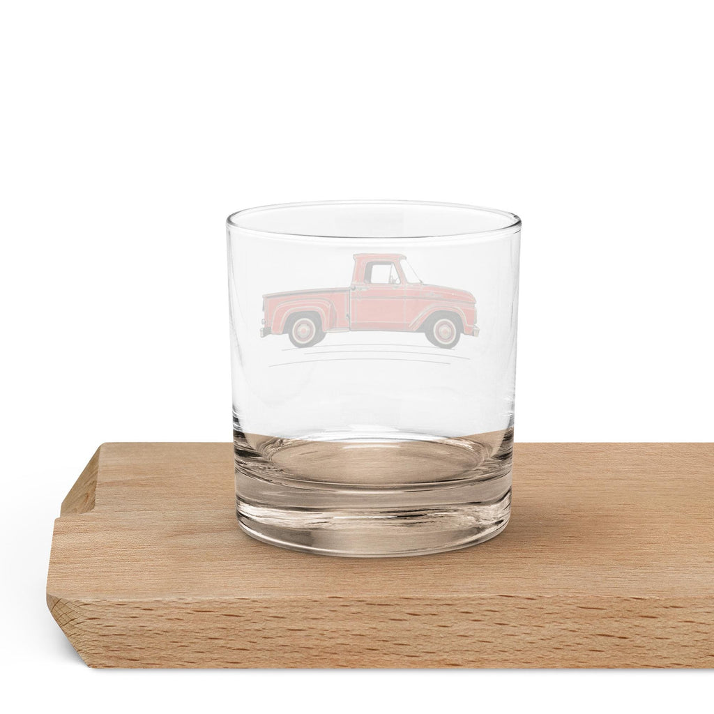 1963 Ford Truck Whisky Rocks Glass | Vintage Car Glassware | Custom Red Pickup Truck Design | Premium Barware | Gift for Car Enthusiasts