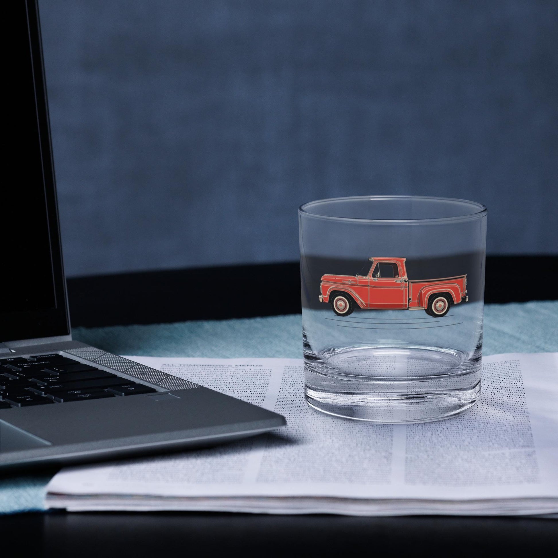 1963 Ford Truck Whisky Rocks Glass | Vintage Car Glassware | Custom Red Pickup Truck Design | Premium Barware | Gift for Car Enthusiasts
