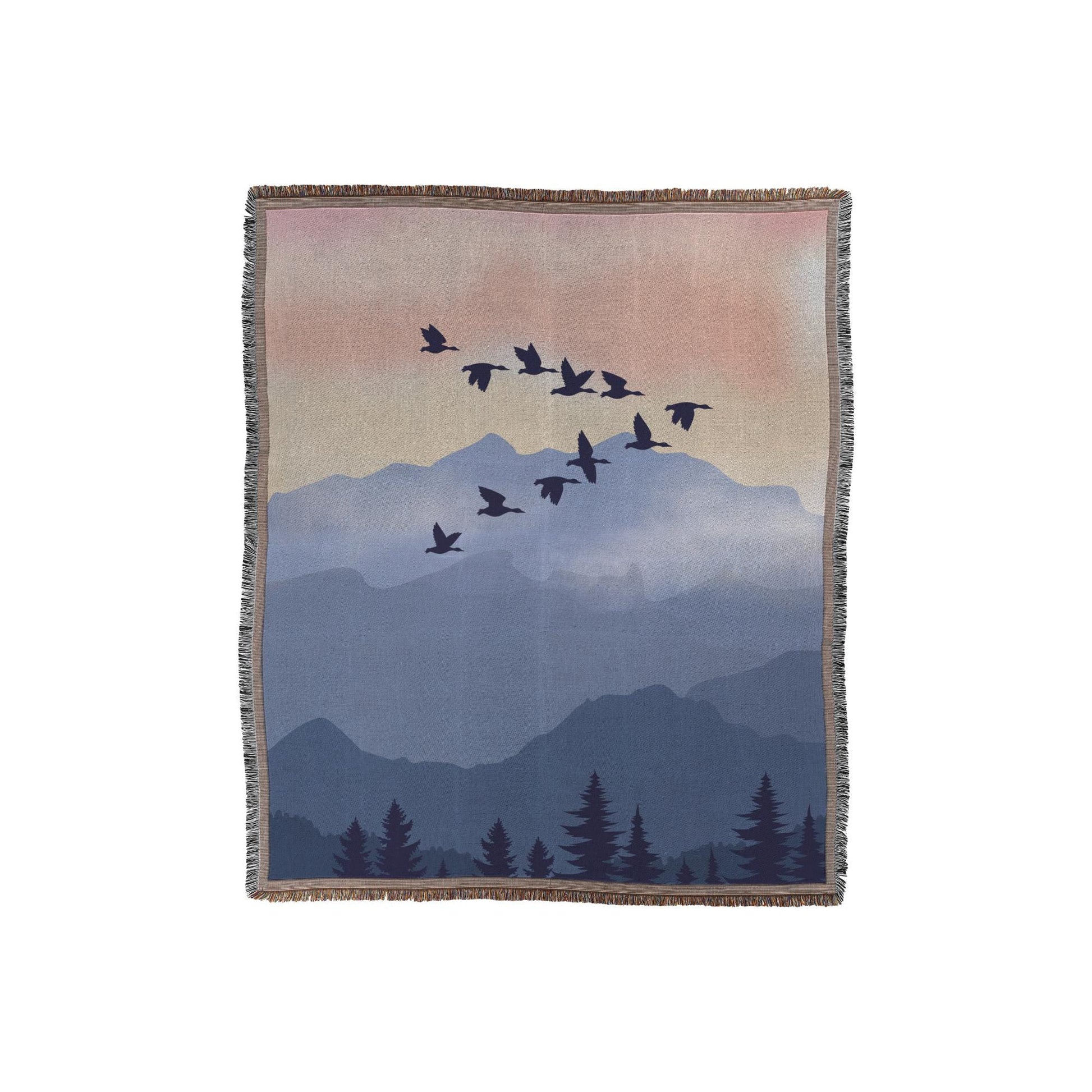 Blue Mountains Woven Blanket | Scenic Nature Throw | Duck Lovers Gift | Rustic Home Decor | Premium Cozy Blanket for Outdoor Lovers