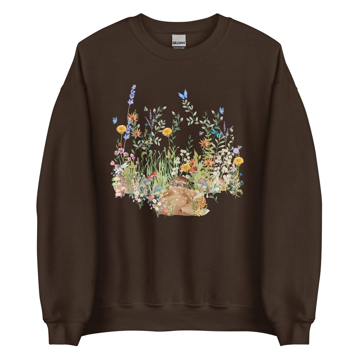 Watercolor Fawn Deer Sweatshirt | Sleeping Deer & Wildflowers | Cottagecore and Boho Style | Nature-Inspired Animal Sweatshirt