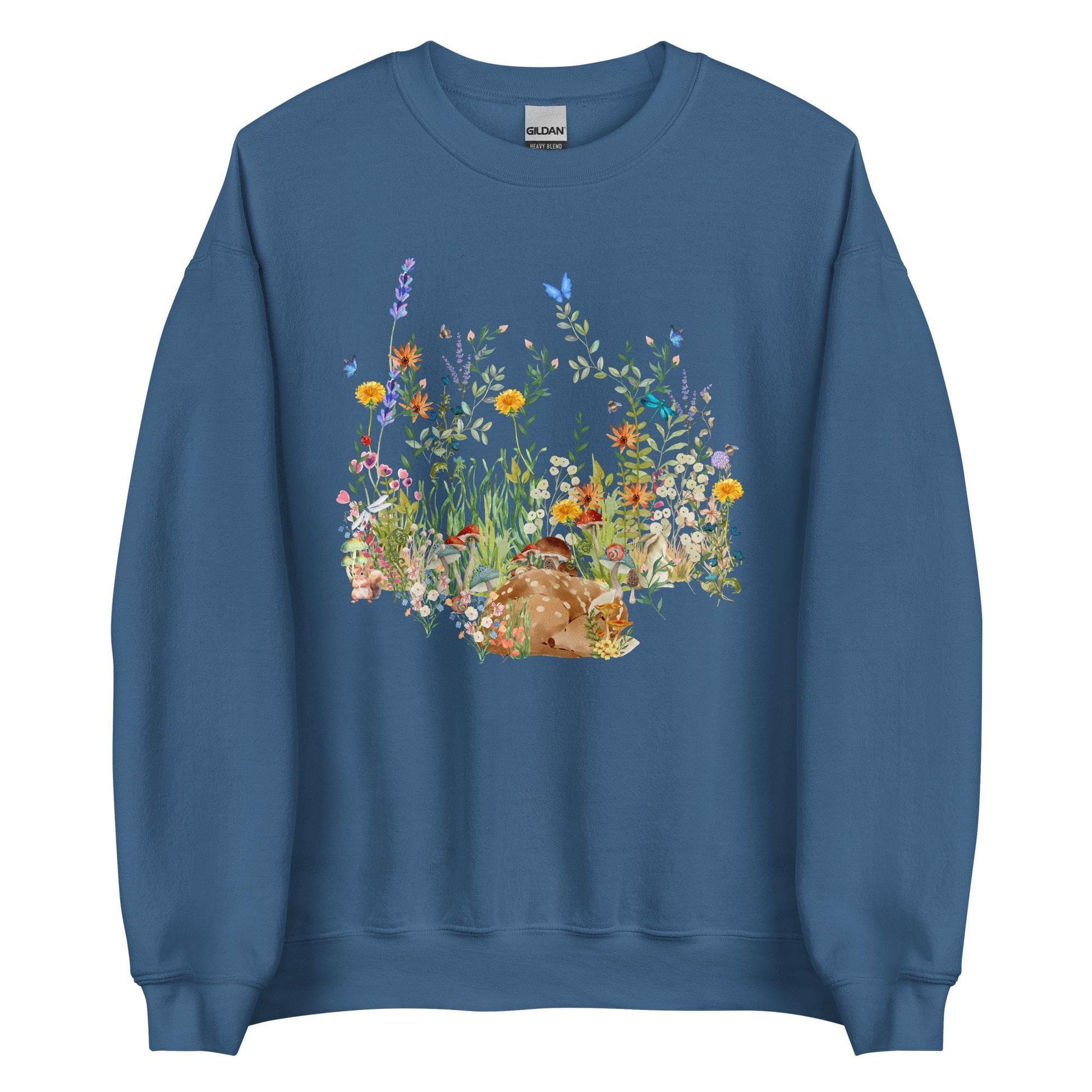 Watercolor Fawn Deer Sweatshirt | Sleeping Deer & Wildflowers | Cottagecore and Boho Style | Nature-Inspired Animal Sweatshirt