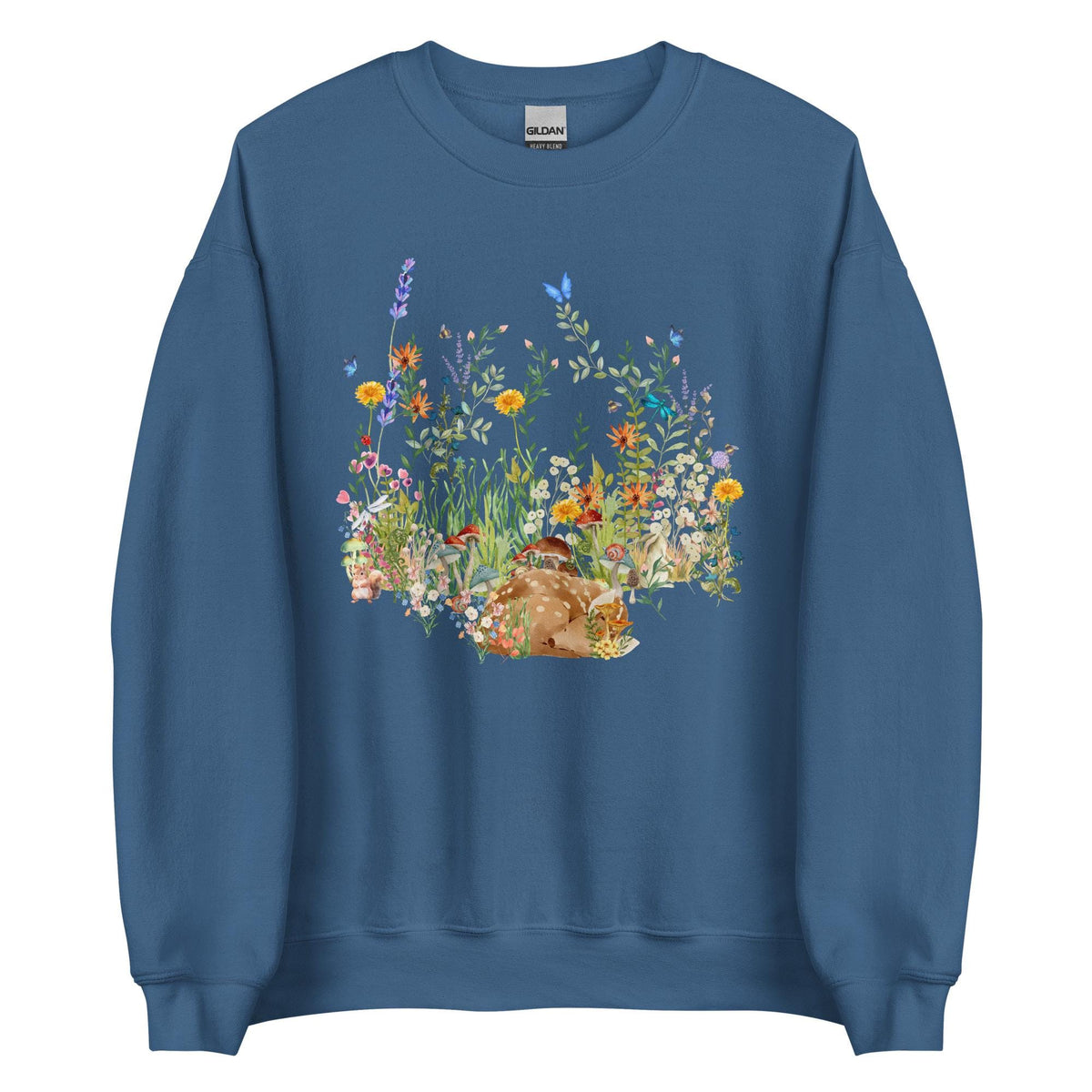 Watercolor Fawn Deer Sweatshirt | Sleeping Deer & Wildflowers | Cottagecore and Boho Style | Nature-Inspired Animal Sweatshirt