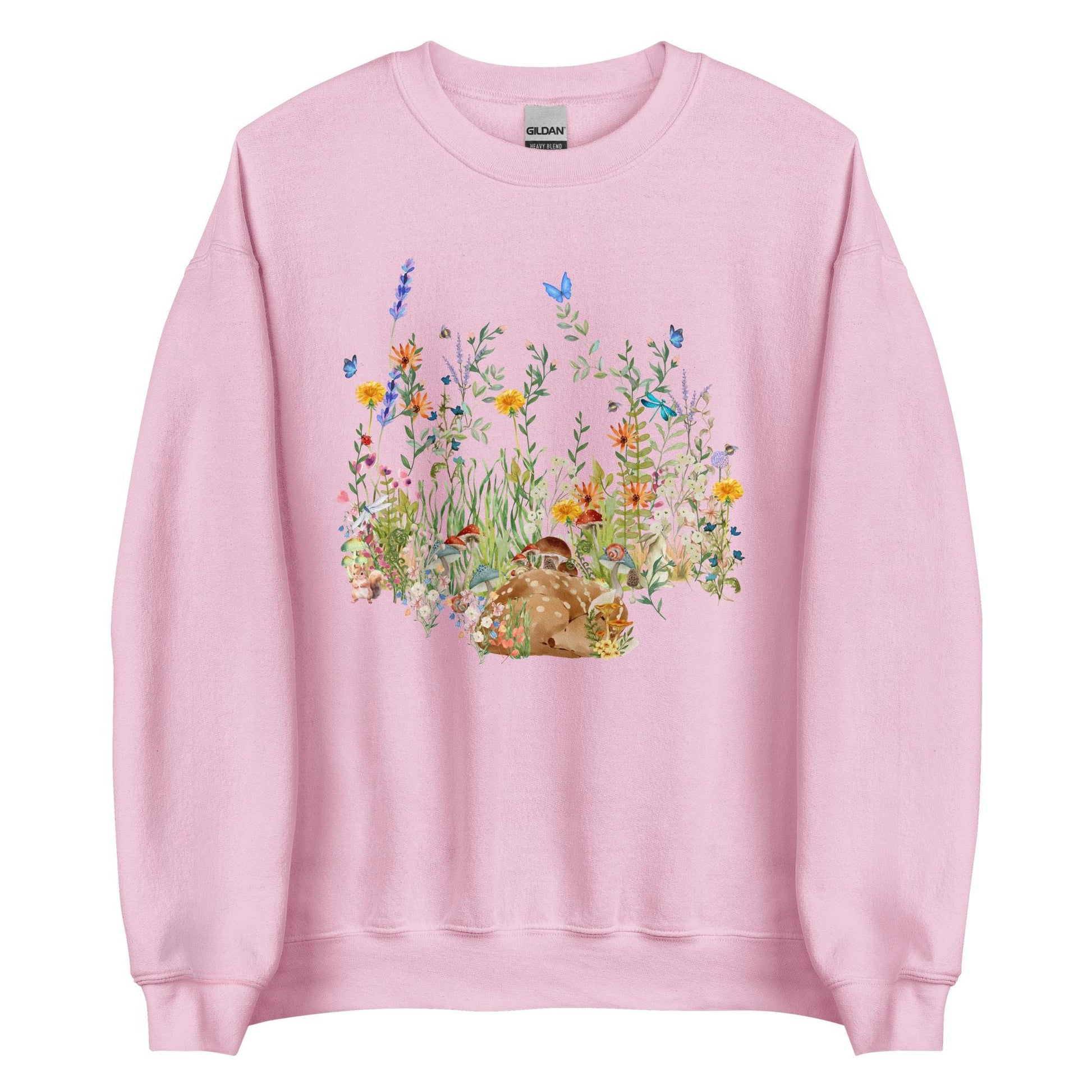 Watercolor Fawn Deer Sweatshirt | Sleeping Deer & Wildflowers | Cottagecore and Boho Style | Nature-Inspired Animal Sweatshirt