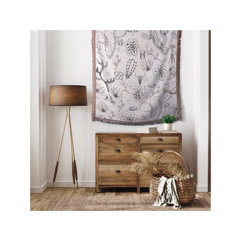Cactus Western Throw | Cozy Boho Decor for Southwestern Eclectic Aesthetic | Warm Home Accent Piece