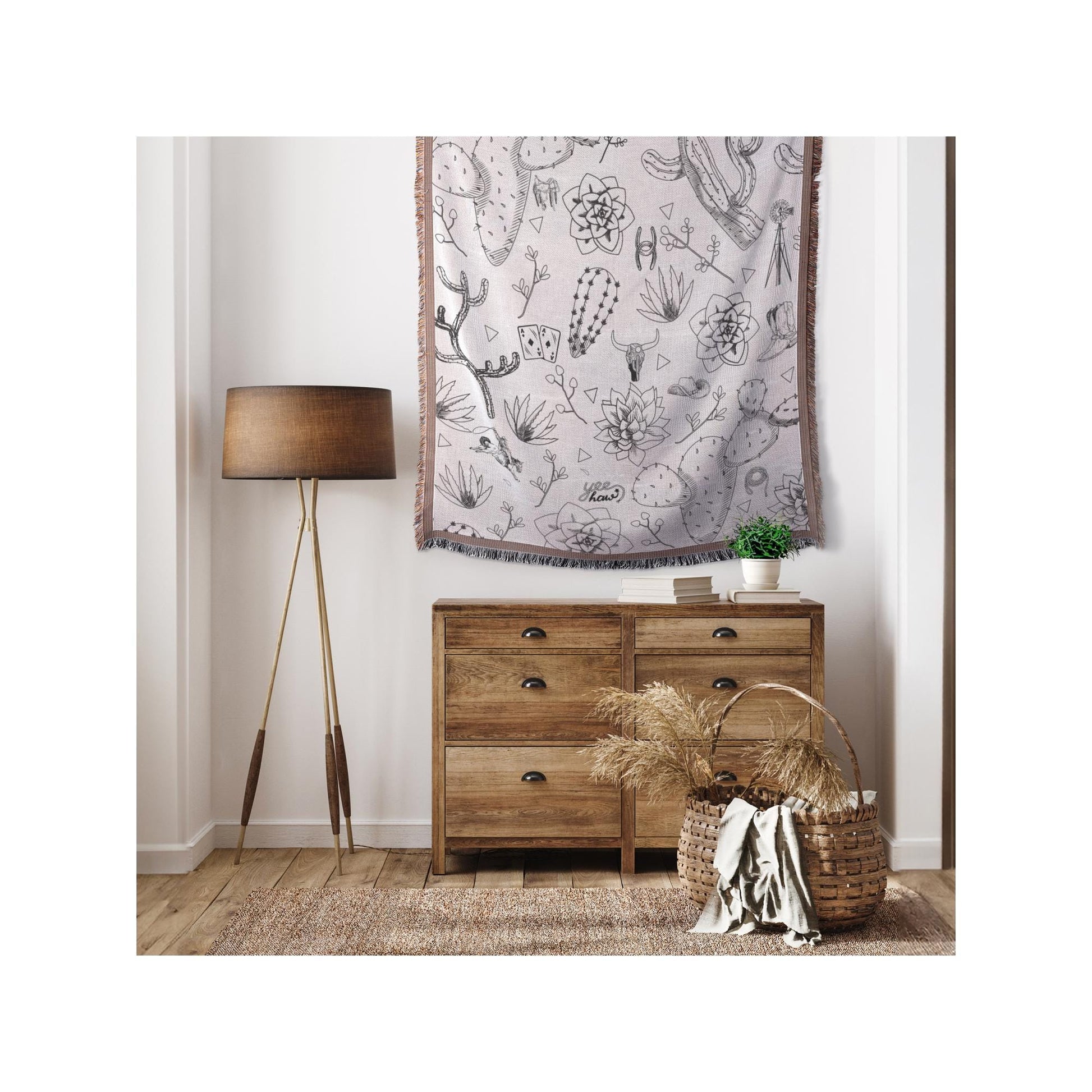 Cactus Western Throw | Cozy Boho Decor for Southwestern Eclectic Aesthetic | Warm Home Accent Piece