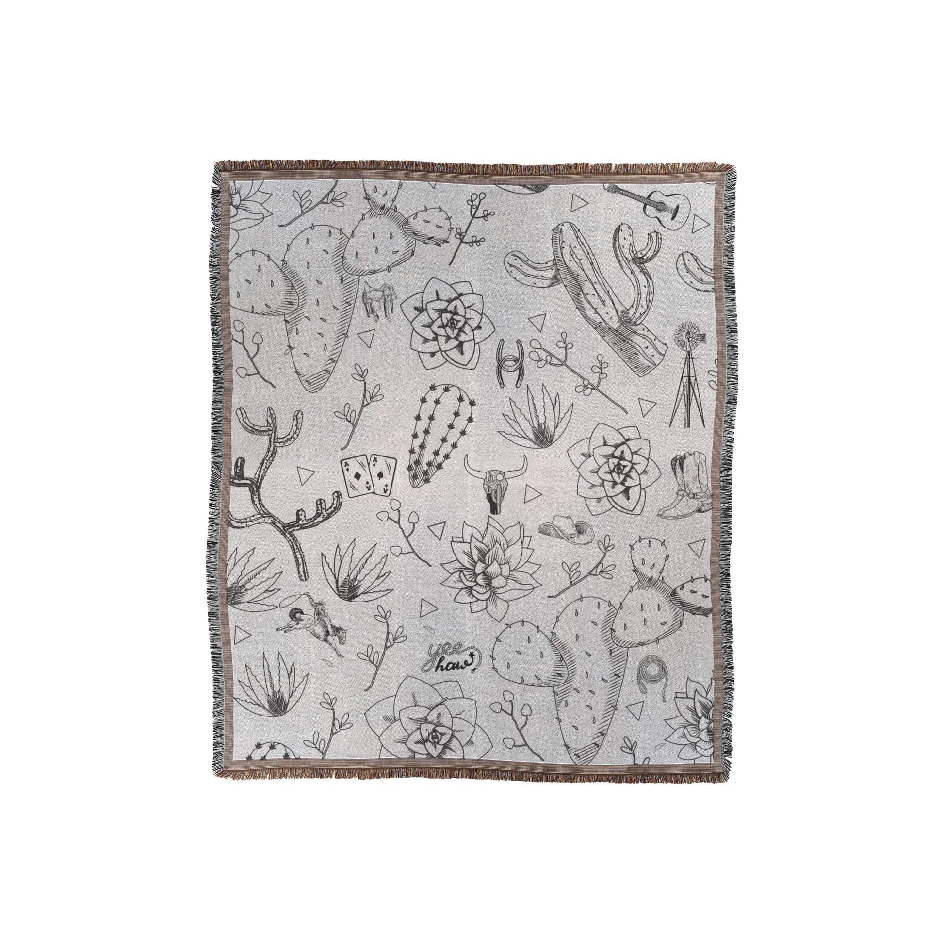 Cactus Western Throw | Cozy Boho Decor for Southwestern Eclectic Aesthetic | Warm Home Accent Piece