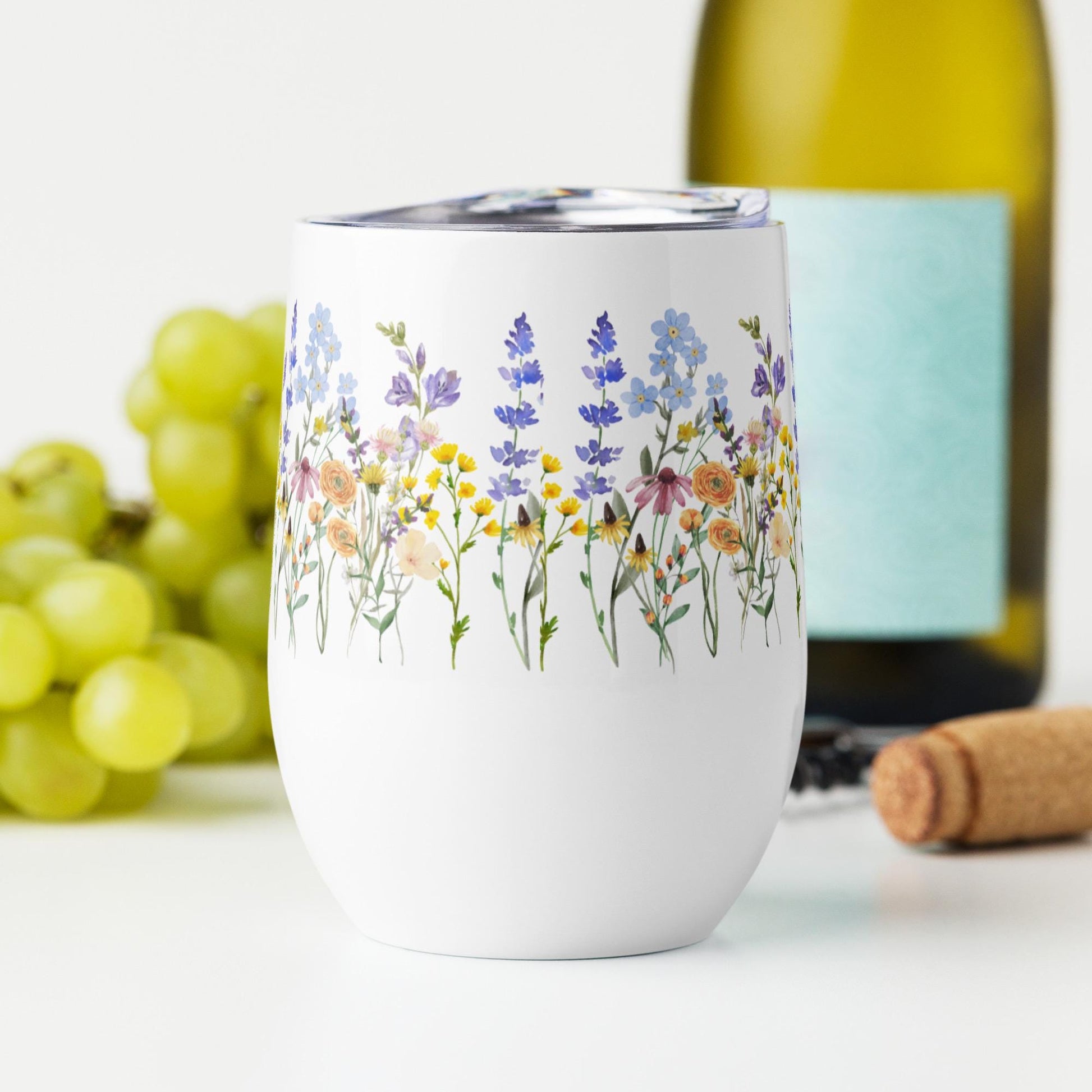 Watercolor Wildflowers | Botanical Floral Wine Tumbler | Gift for Gardeners and Nature Lovers | Cottagecore Aesthetic