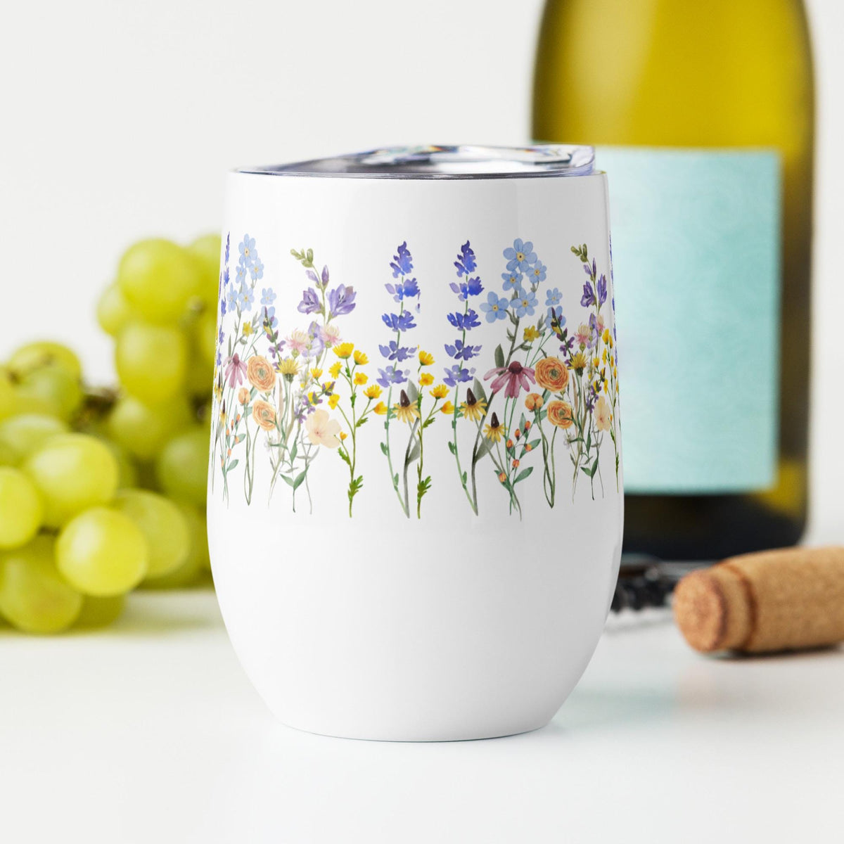 Watercolor Wildflowers | Botanical Floral Wine Tumbler | Gift for Gardeners and Nature Lovers | Cottagecore Aesthetic