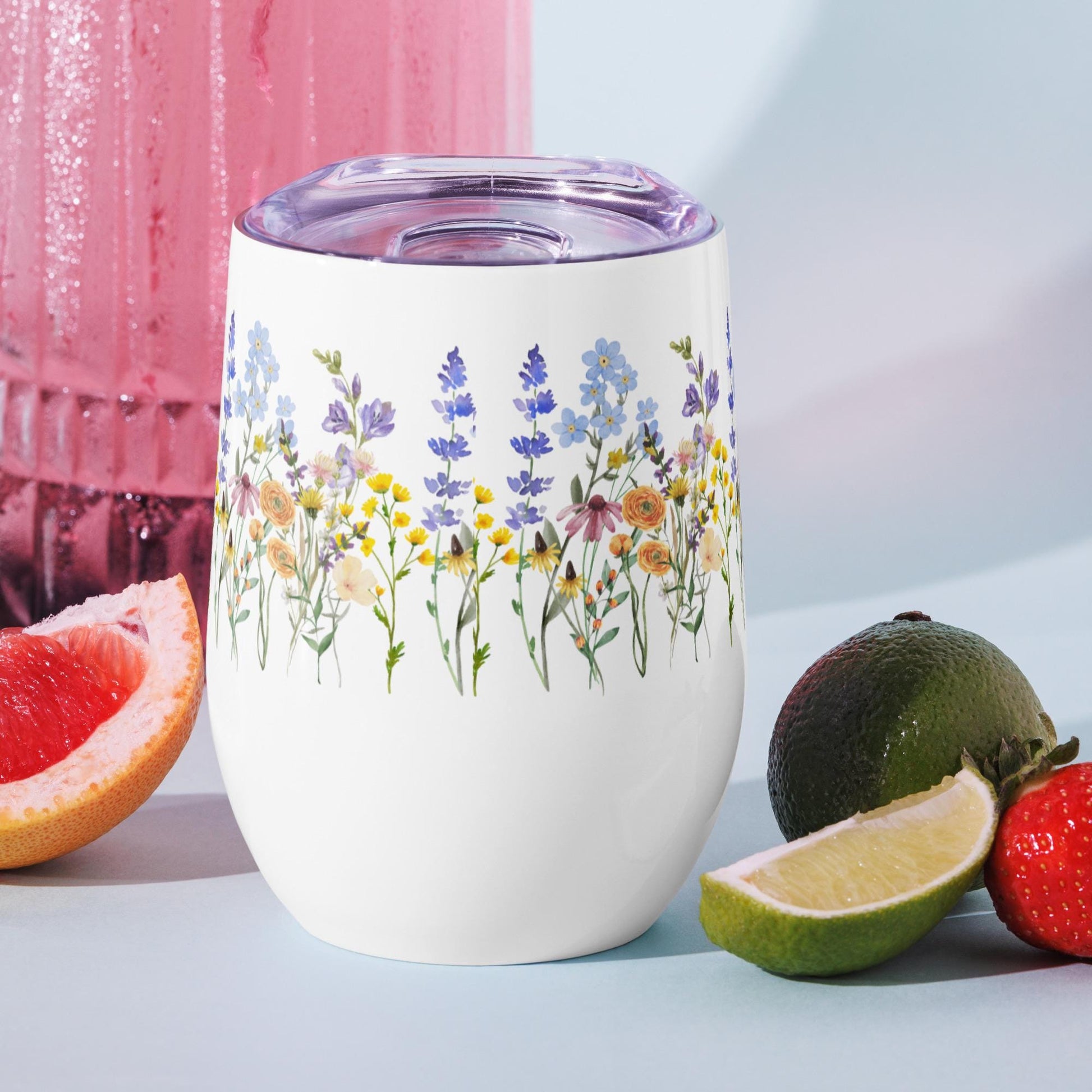 Watercolor Wildflowers | Botanical Floral Wine Tumbler | Gift for Gardeners and Nature Lovers | Cottagecore Aesthetic
