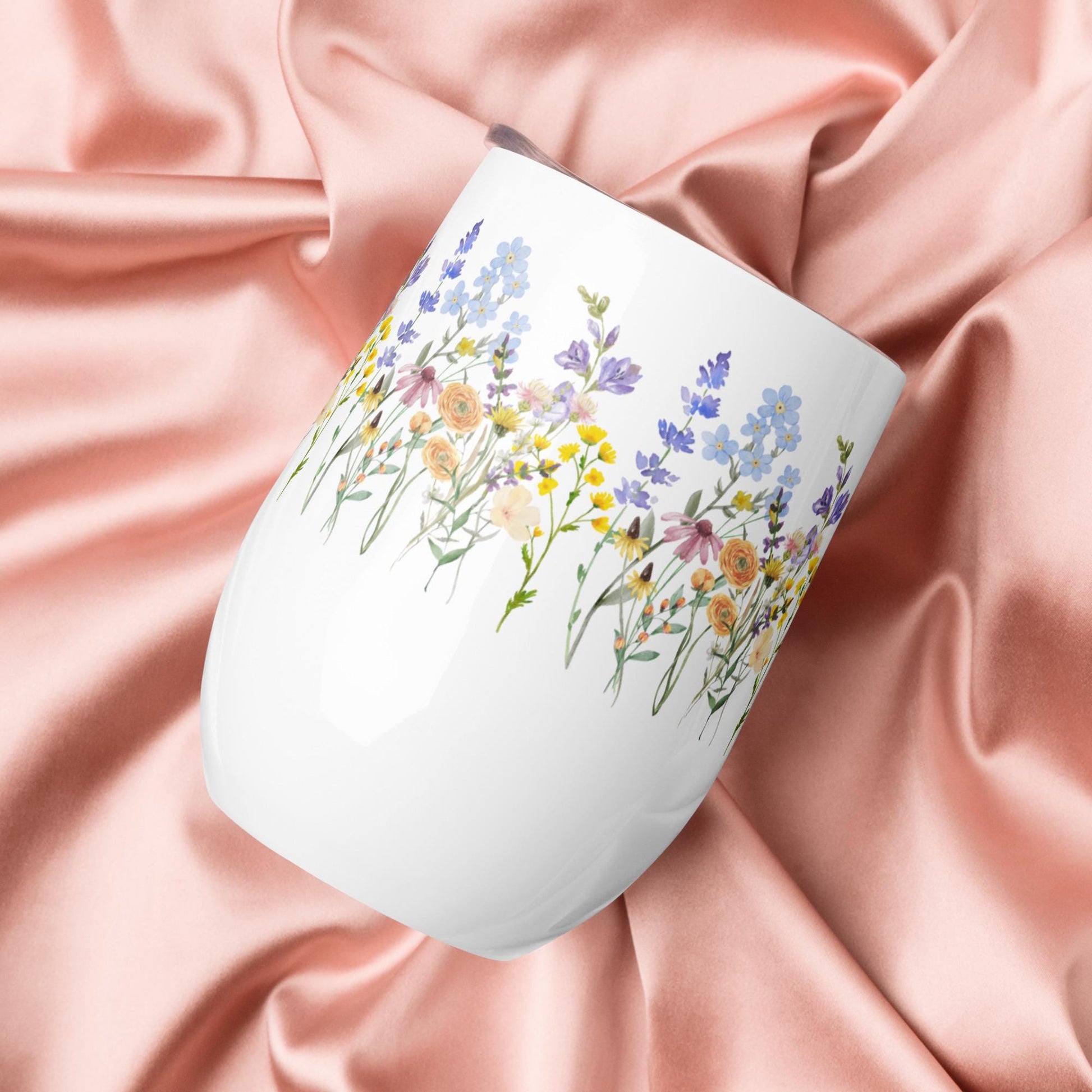 Watercolor Wildflowers | Botanical Floral Wine Tumbler | Gift for Gardeners and Nature Lovers | Cottagecore Aesthetic