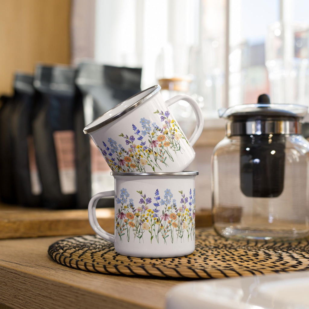 Watercolor Wildflowers | Enamel Mug | Camping Mug | Botanical Floral Gift for Outdoors and Nature Lovers