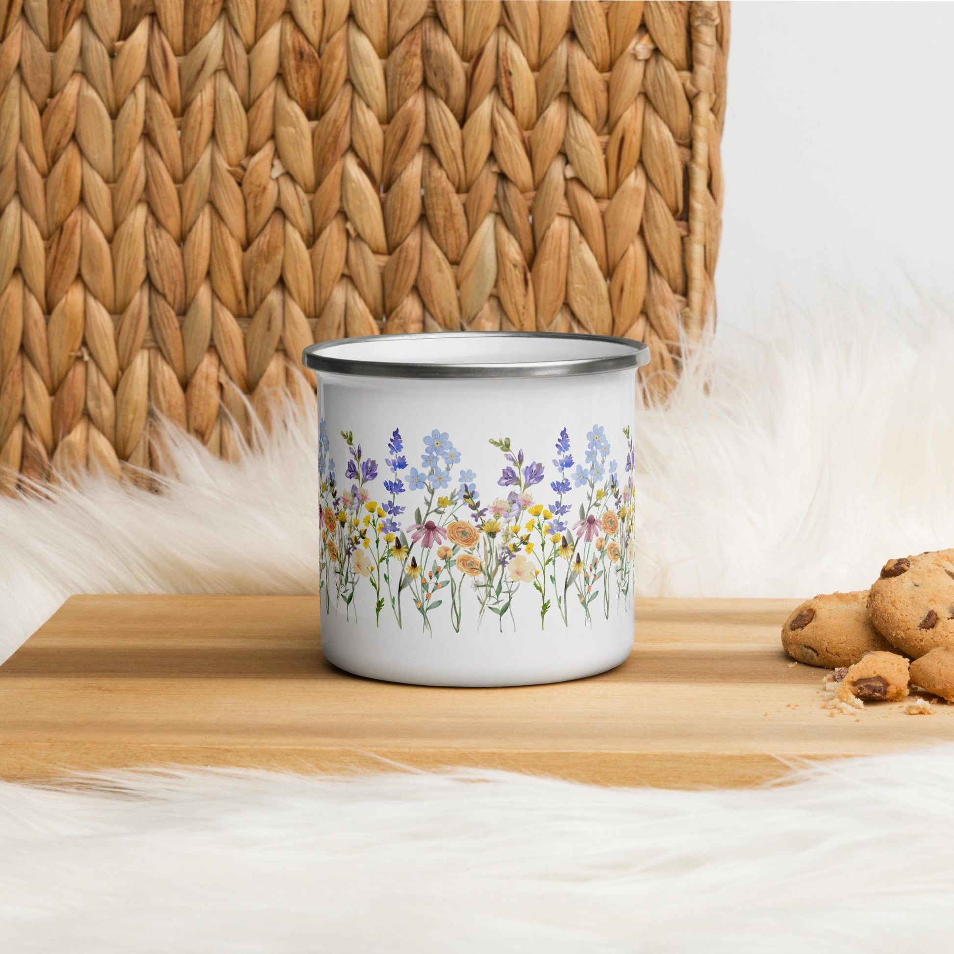 Watercolor Wildflowers | Enamel Mug | Camping Mug | Botanical Floral Gift for Outdoors and Nature Lovers