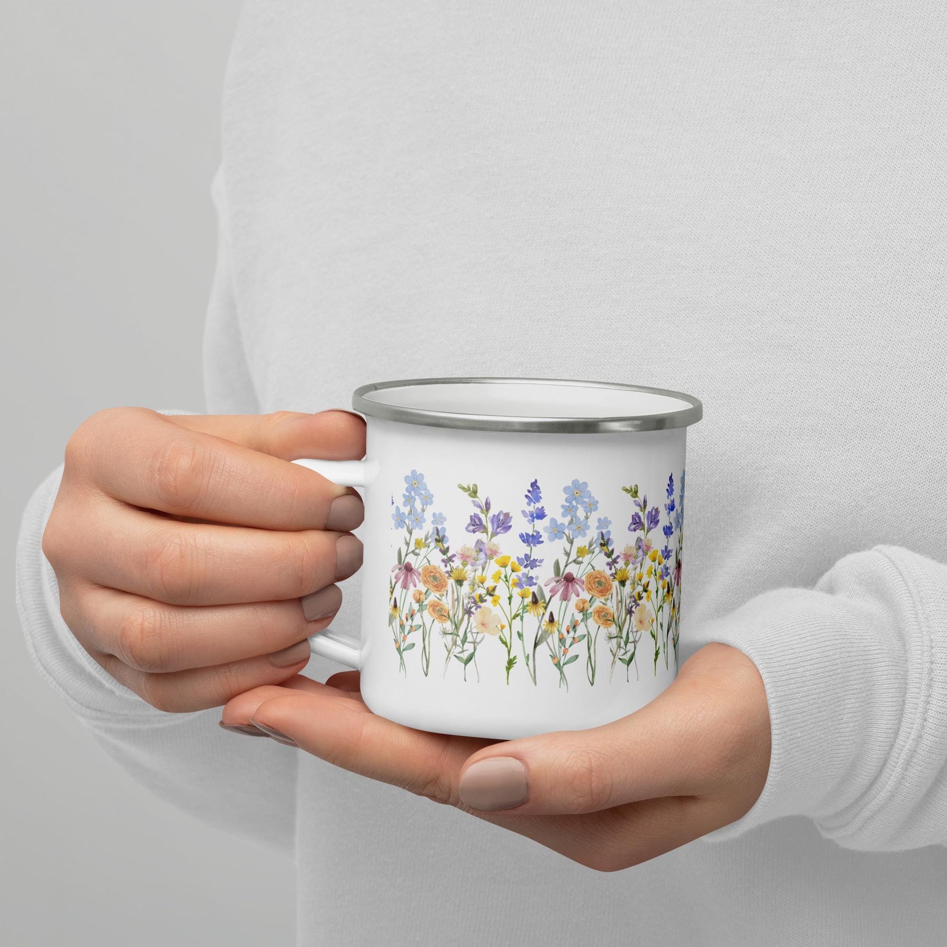 Watercolor Wildflowers | Enamel Mug | Camping Mug | Botanical Floral Gift for Outdoors and Nature Lovers