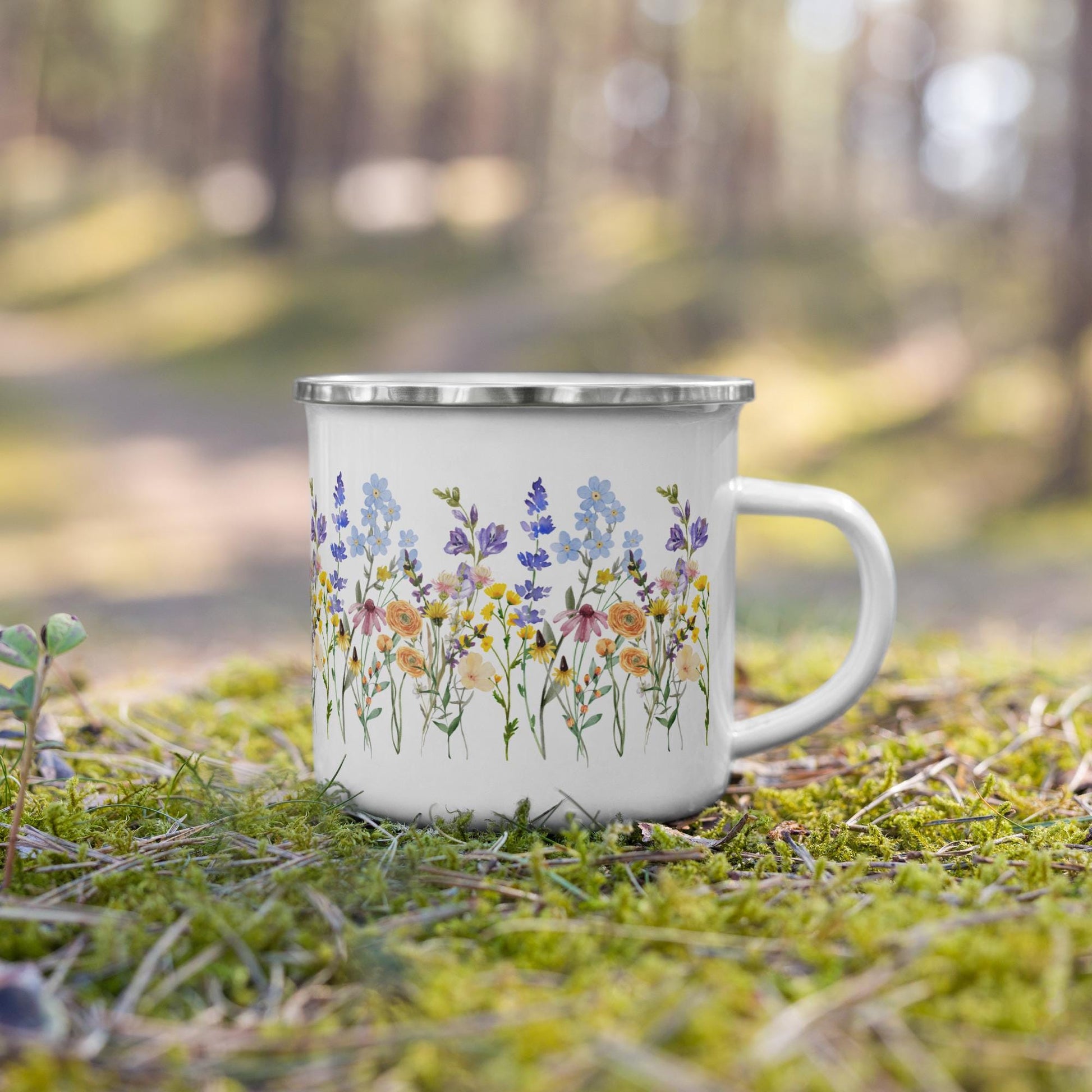 Watercolor Wildflowers | Enamel Mug | Camping Mug | Botanical Floral Gift for Outdoors and Nature Lovers