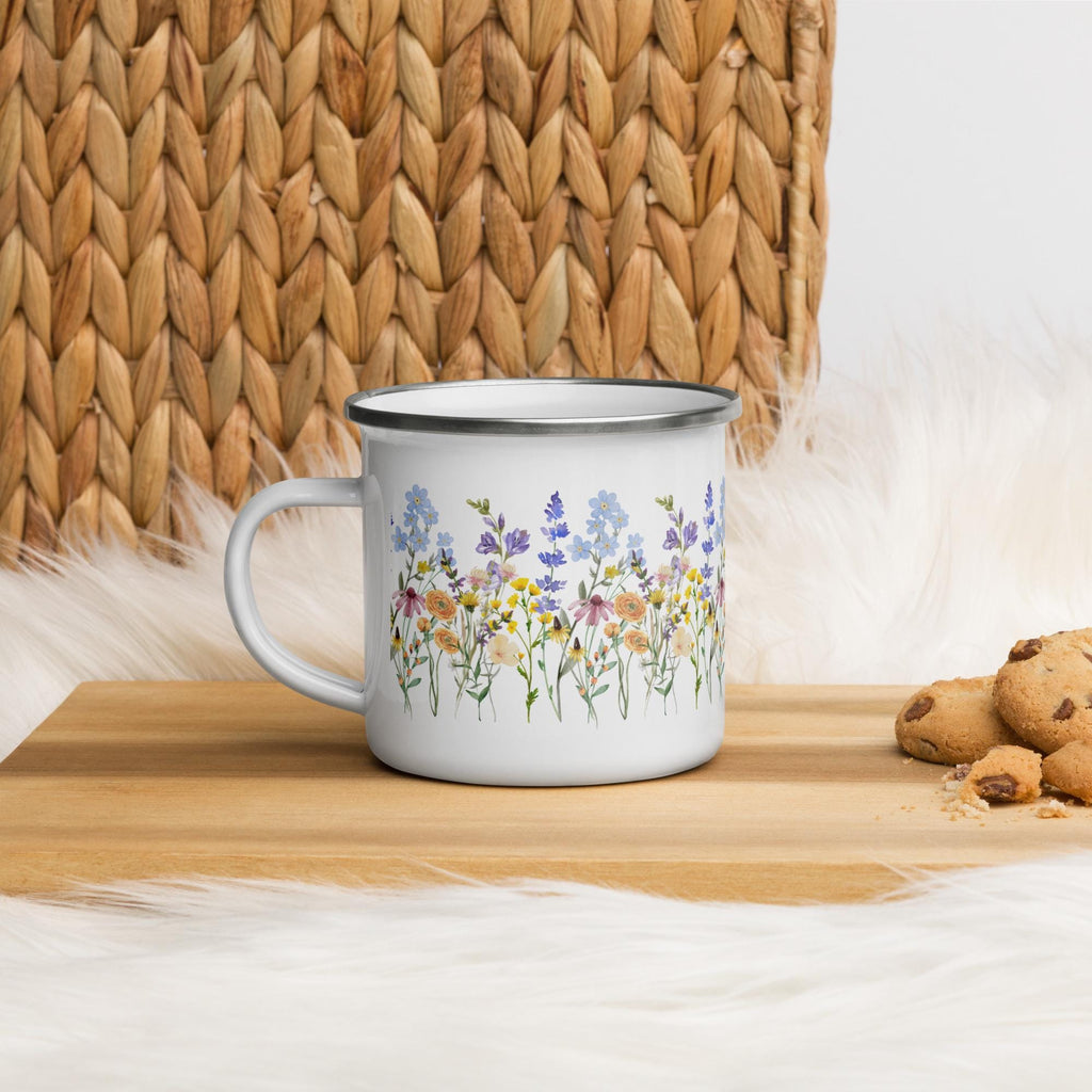 Watercolor Wildflowers | Enamel Mug | Camping Mug | Botanical Floral Gift for Outdoors and Nature Lovers